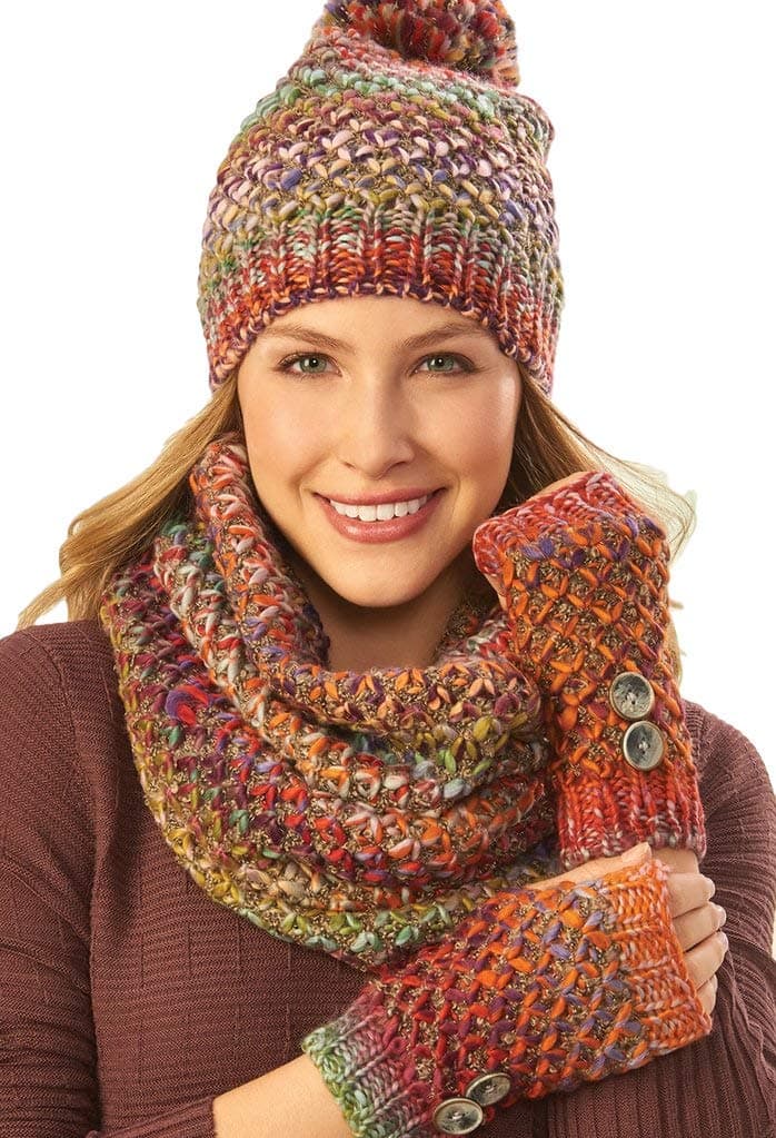 Charlie Paige Three (3) Piece Winter Set including Infinity Scarf, Stocking Hat with Pom Pom, and Fingerless Gloves