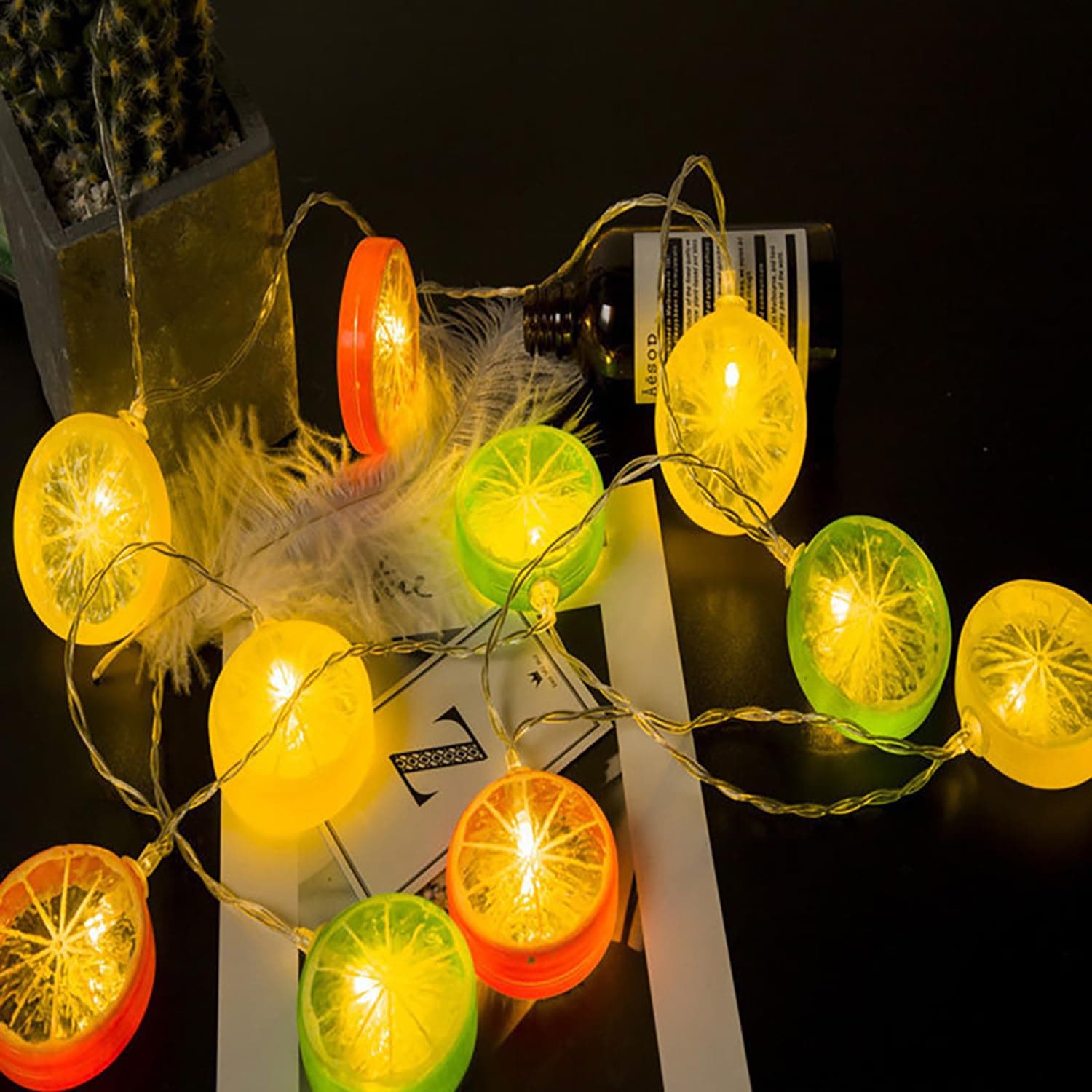 KINGCOO 20LED Orange Lime Lemon Slices Fruit Lights Lantern Fairy String Light Battery Operated Indoor Outdoor Lighting for Garden Wedding Bedroom Home Birthday Party Christmas Decoration (Tricolor)