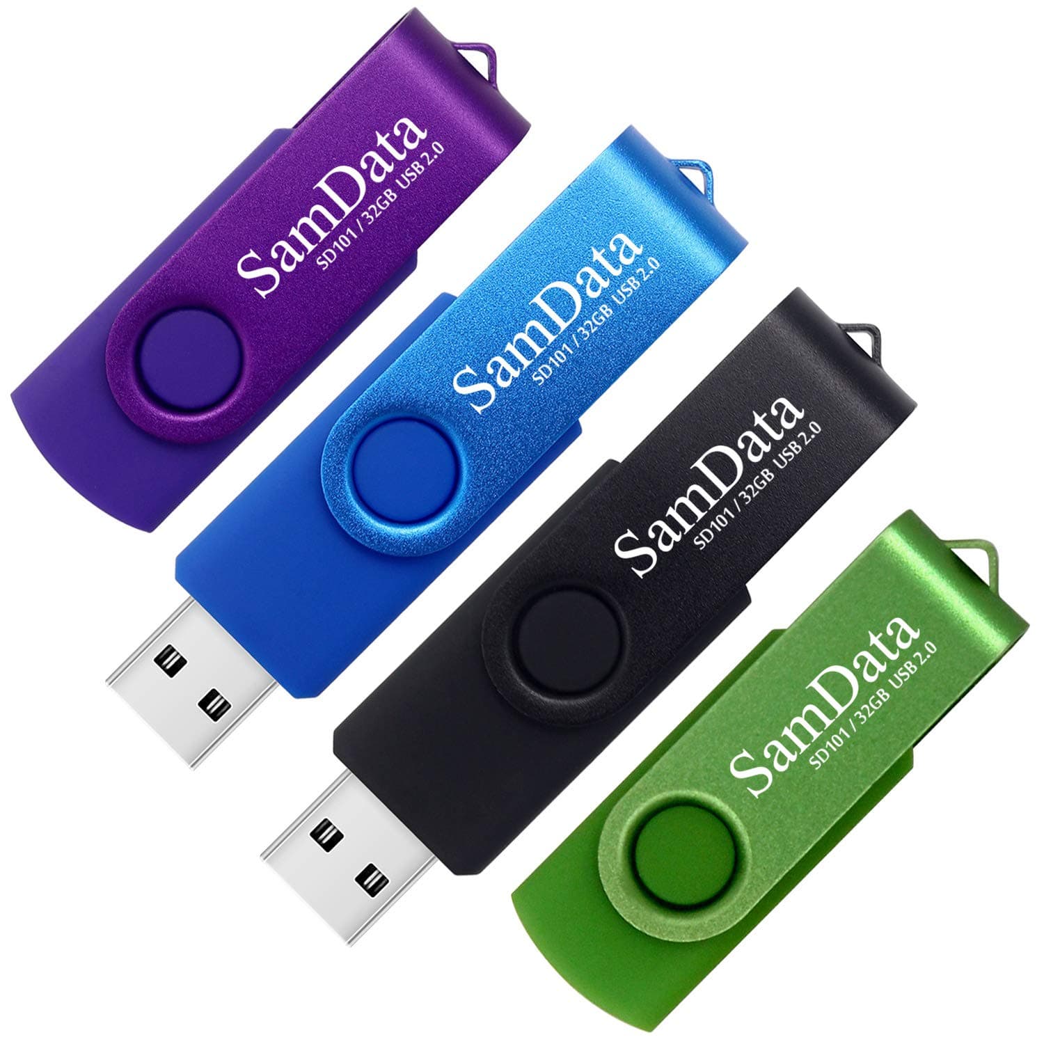 SamData 32GB USB Flash Drives 4 Pack 32GB Thumb Drives Memory Stick Jump Drive with LED Light for Storage and Backup (4 Colors: Black Blue Green Purple)