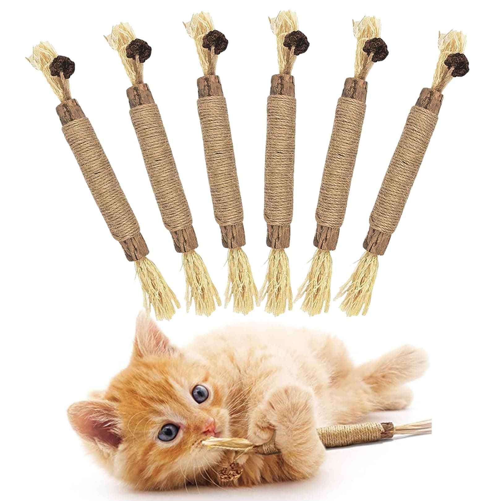 6 pcs Natural Silvervine Sticks Kitten Teething Toys,Natural Cat Teeth Nip Cleaning Teeth,Chew Catnip Chew Toys,NaturalCat Chew Toys for Indoor CatTeeth Cleaning Kitten Teething and Stress Release