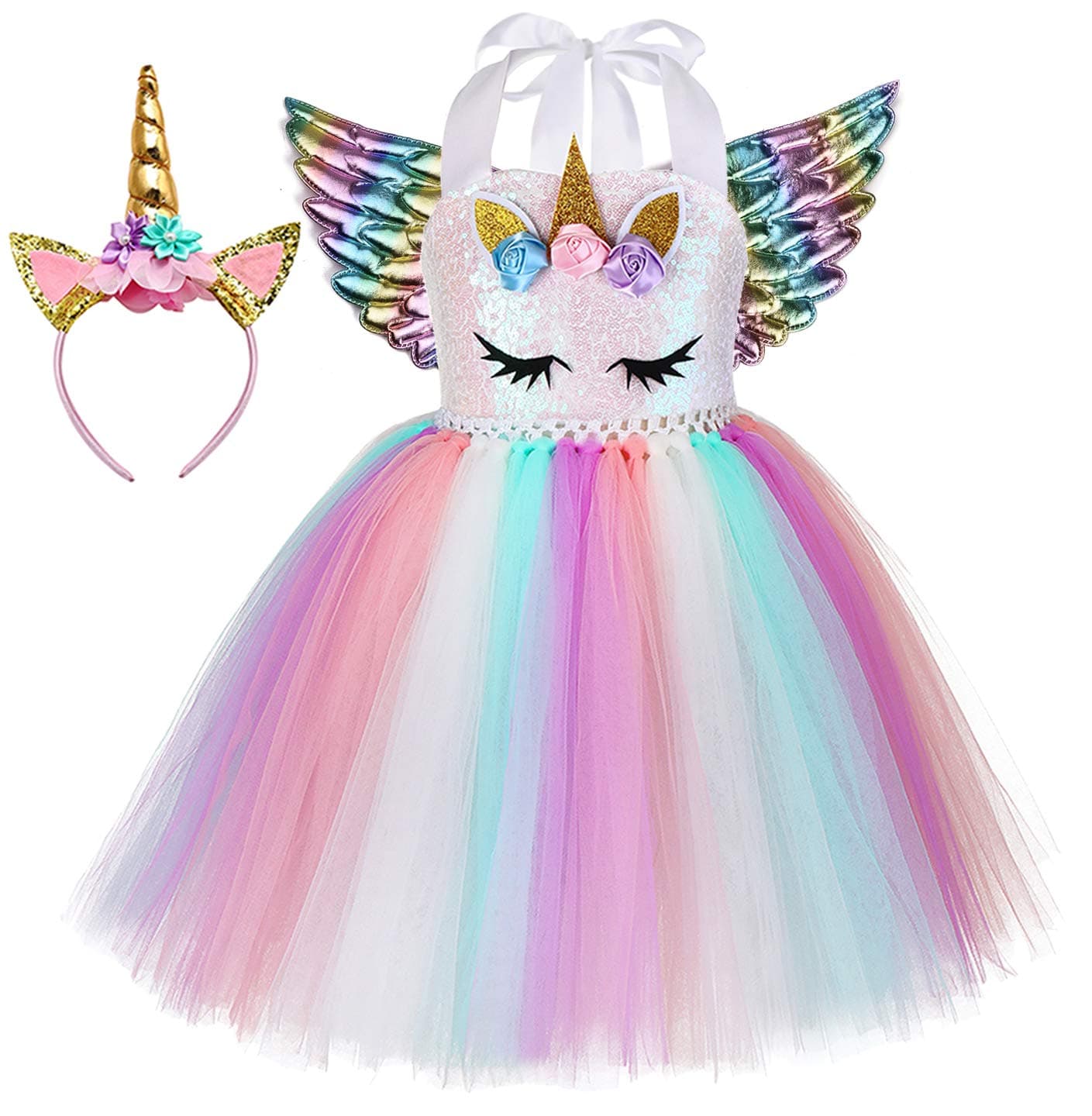 Tutu Dreams Handmade Sequin Unicorn Dress for Girls 1-10Y with Headband Birthday Dance Party Dresses