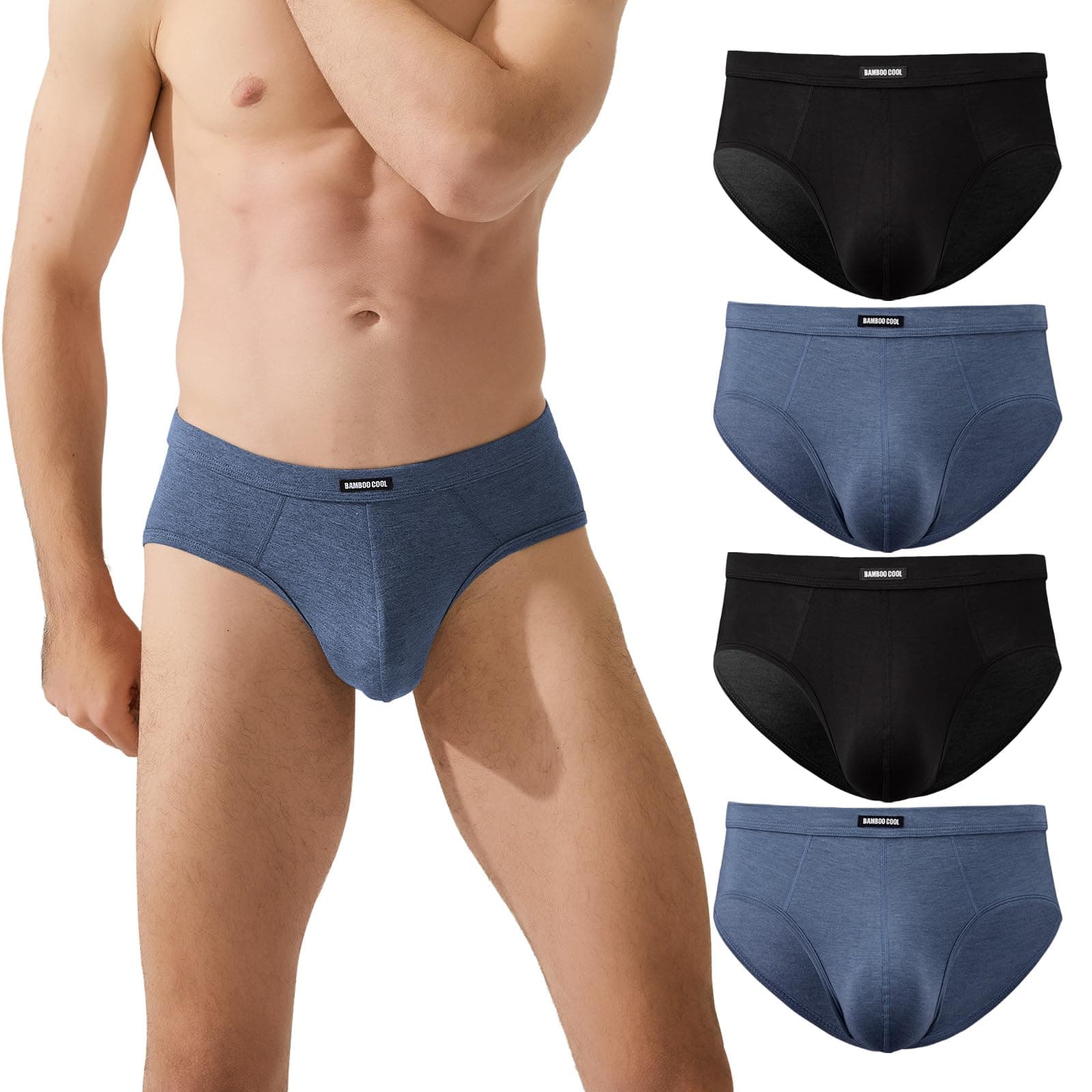 BAMBOO COOLMen's Underwear Briefs Bamboo Viscose Coverd Waistband Comfort Soft Underwear with Contour Pouch Briefs Pack