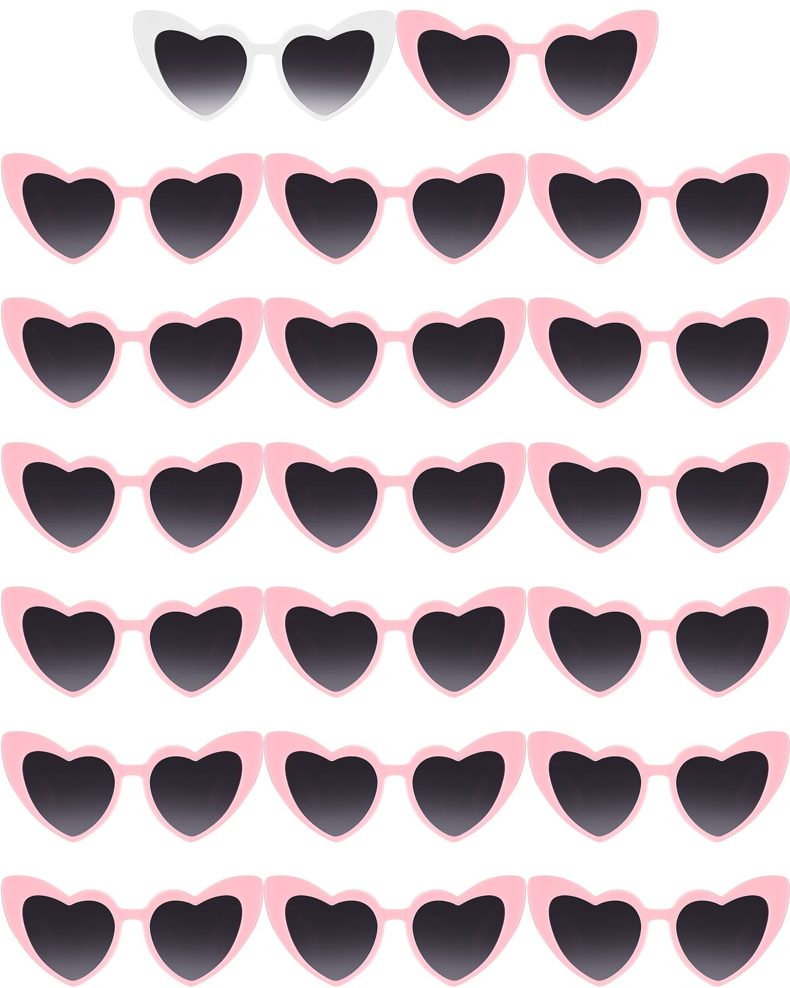 20 Pairs Valentine Retro Heart Sunglasses - Vintage Cat Eye Glasses for Women, Bachelorette Bride Bulk