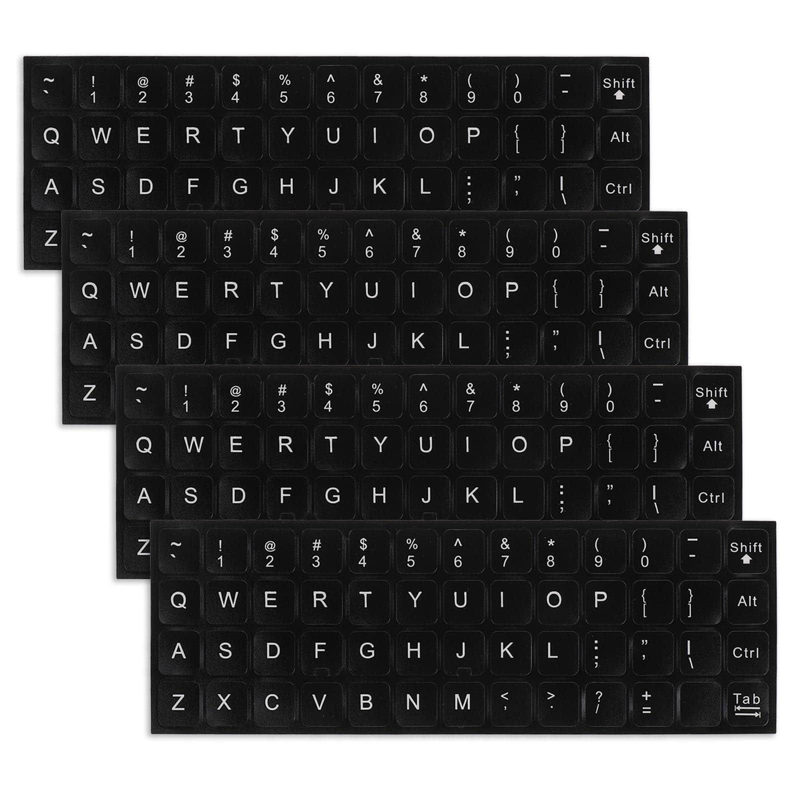 English Keyboard Stickers, 4 Pcs Universal Laptop Keyboard Stickers Keyboard Letter Replacement Stickers Matte Black Background and White Lettering Stickers for PC Computer Laptop Desktop
