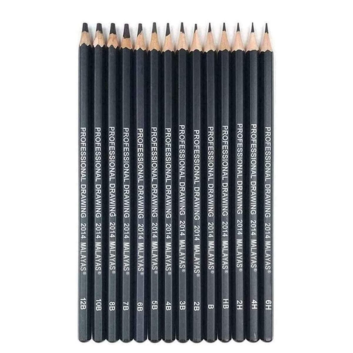 Malayas Drawing Sketch Pencil Set 14pcs Sketching Pencils 12B 10B 8B 7B 6B 5B 4B 3B 2B B HB 2H 4H 6H Graphite Pencils for Kid Adults Artists Student Beginners Professional