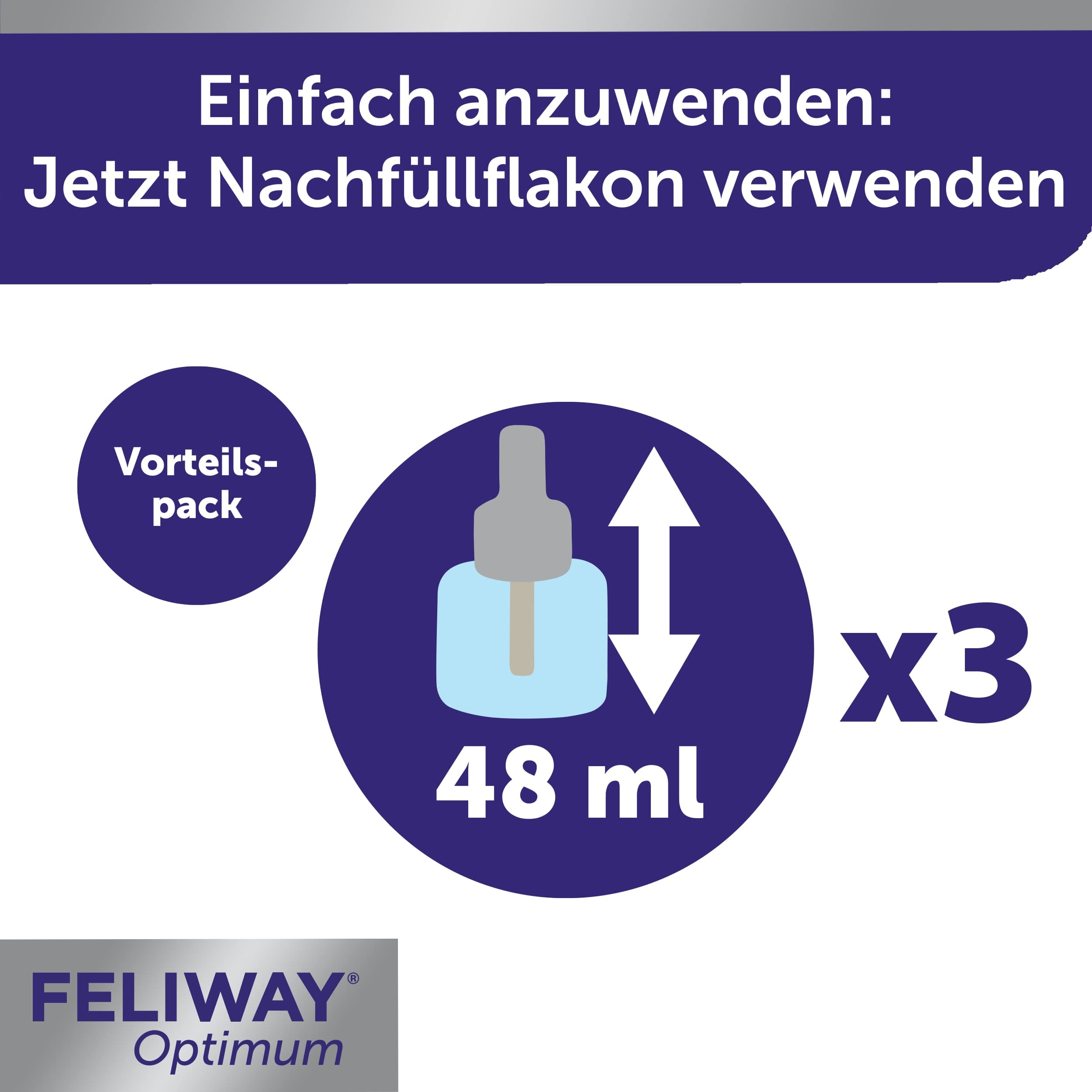 FELIWAY® Optimum Value Pack | 3 Months Balance & Relaxation for Cats | 3 x 48 ml Refill Bottles