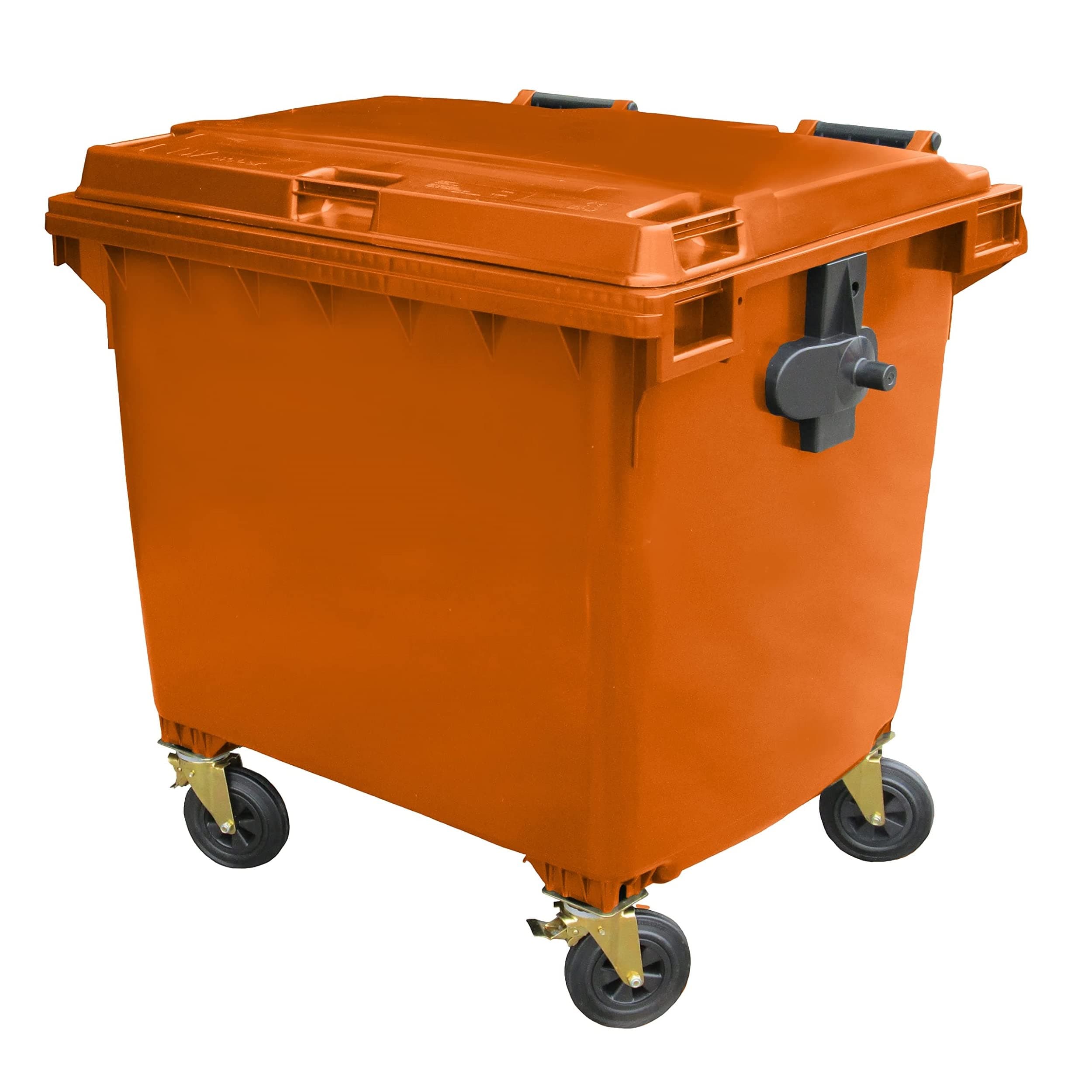 Orange 1100 ltr 4 Wheel Wheelie Bin - Large Size 4-Wheel Wheelie Bin - Tough & Durable - For All Your Outdoor Rubbish & Recycling - EN840 Certified & Tested