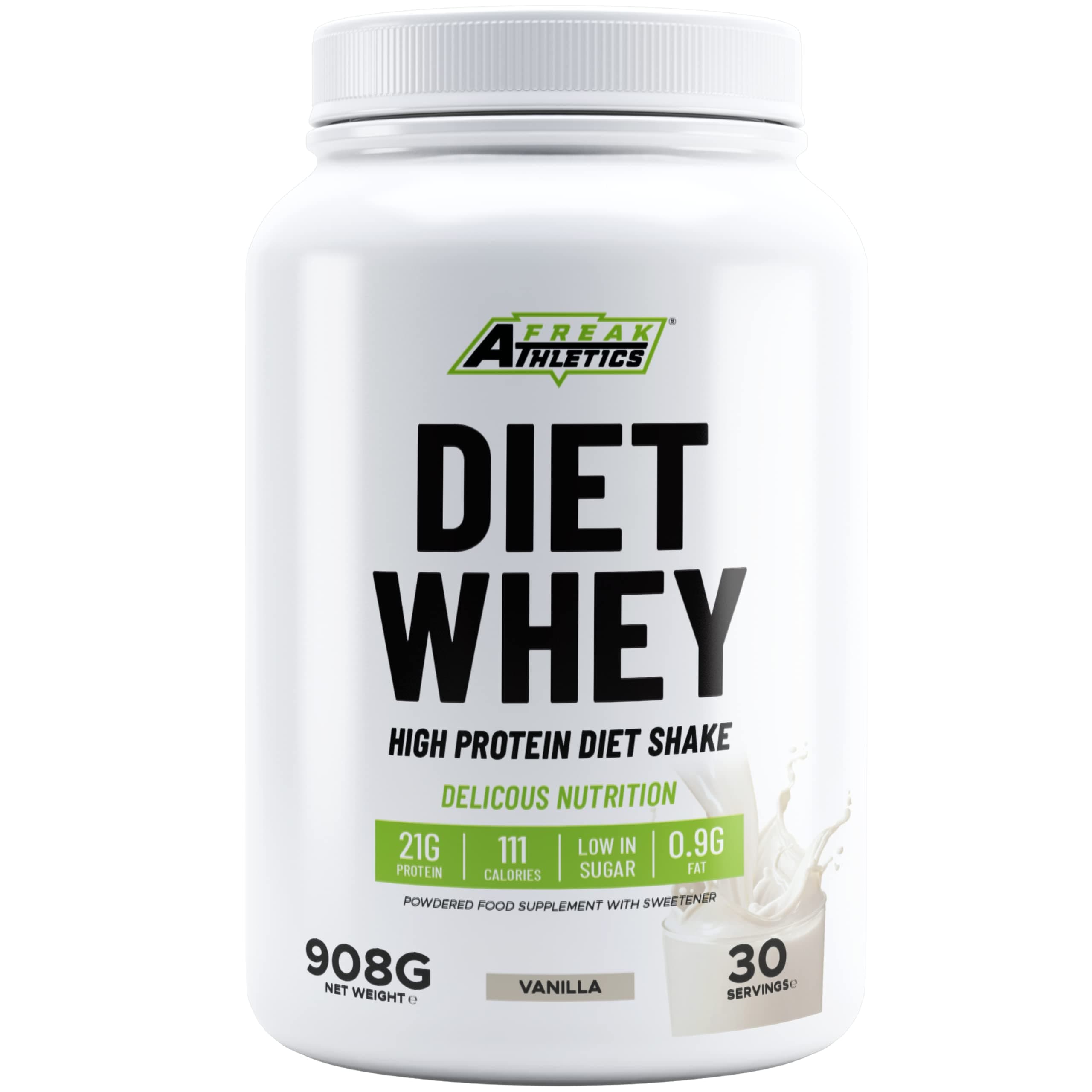 Diet Whey Protein Powder 908g by Freak Athletics - UK Made Diet Shakes - Meal Replacement Shake (Vanilla)