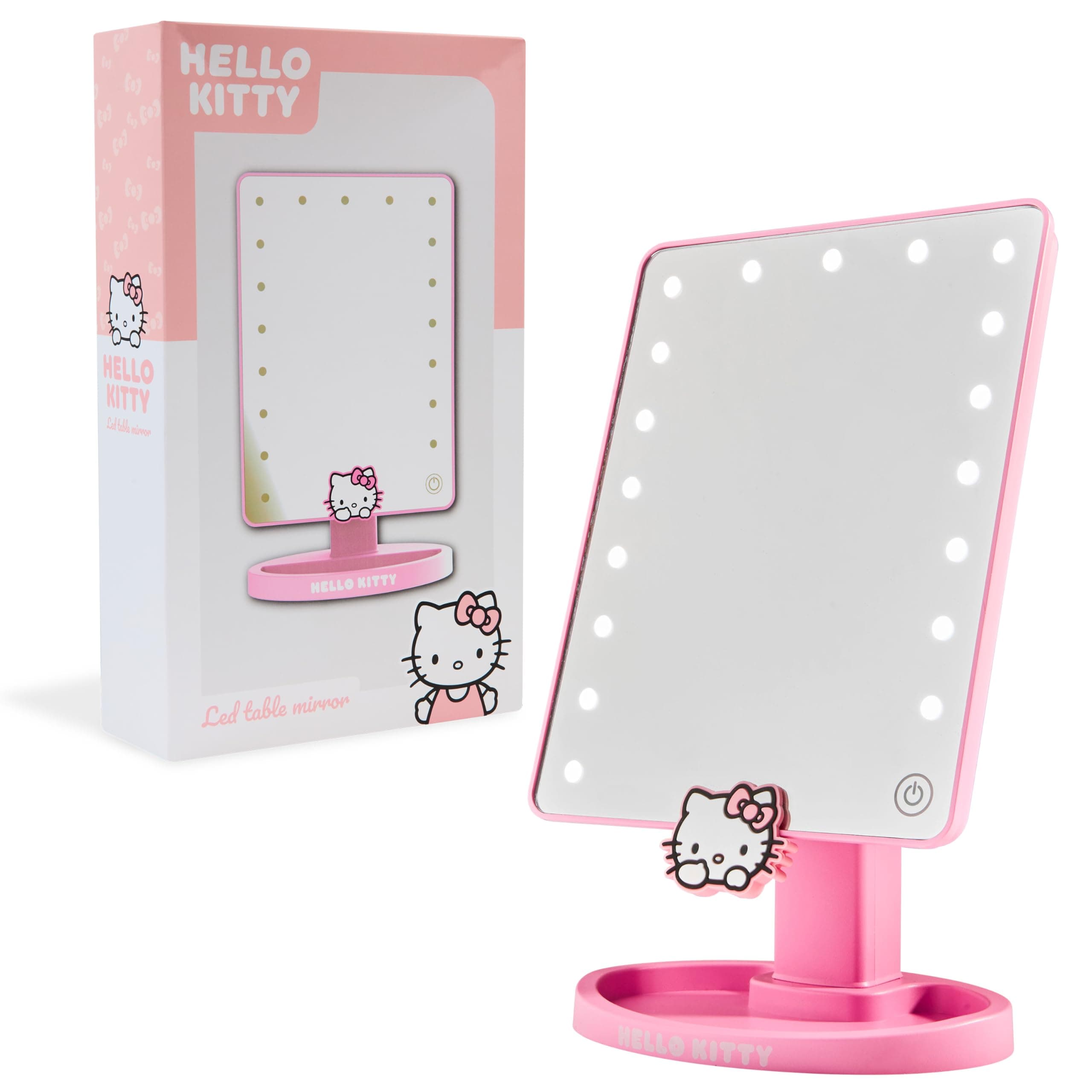 Get Trend Hello Kitty Vanity Mirror with Trinket Tray LED Touch Screen Light Up Portable Beauty Makeup Mirror for Girls Teens Women Cute Kawaii Gifts