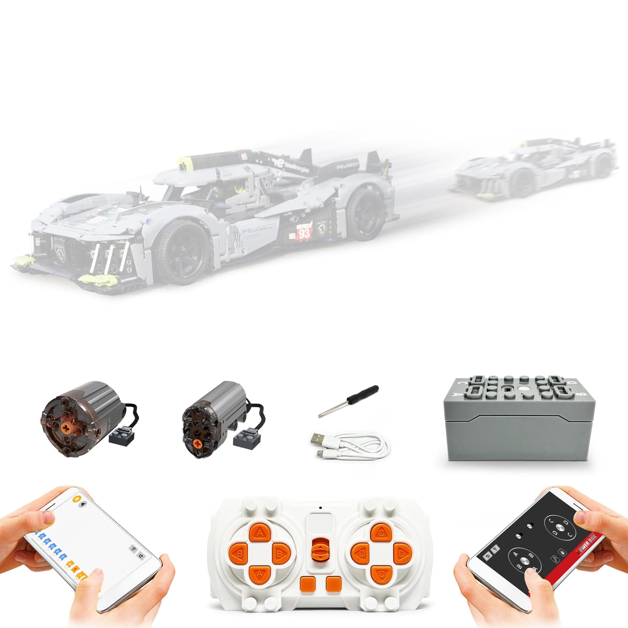 Remote Control and Motor Upgrade Kit for Lego Technic 42156 Peugeot 9X8 24H Le Mans Hybrid Hypercar (Model Not Included)