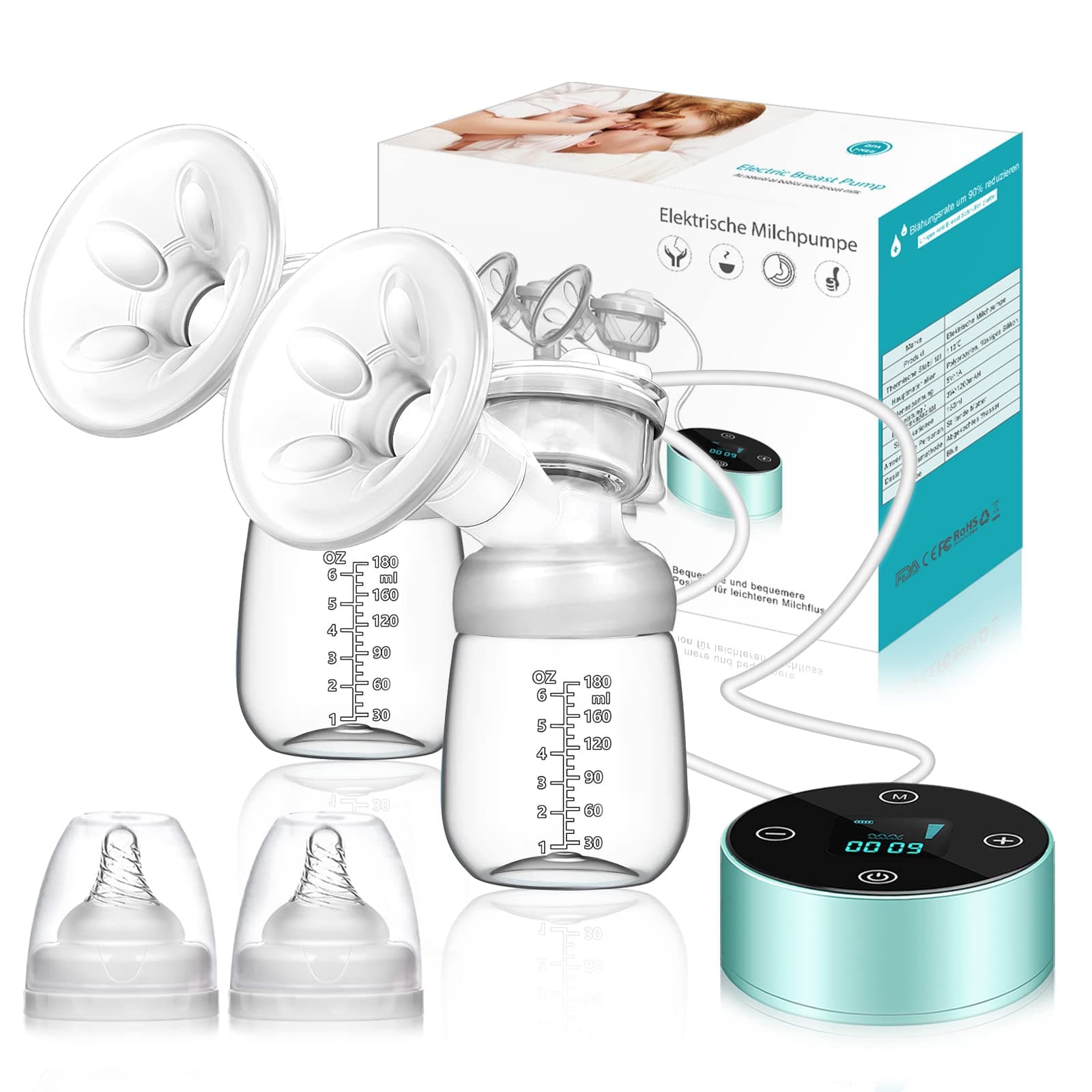 Breast Pump, Electric Breastfeeding Pump 3 Modes 10 Levels Dual Rechargeable Nursing Double Breast Milk Pump Massage with Touchscreen LED BPA Free