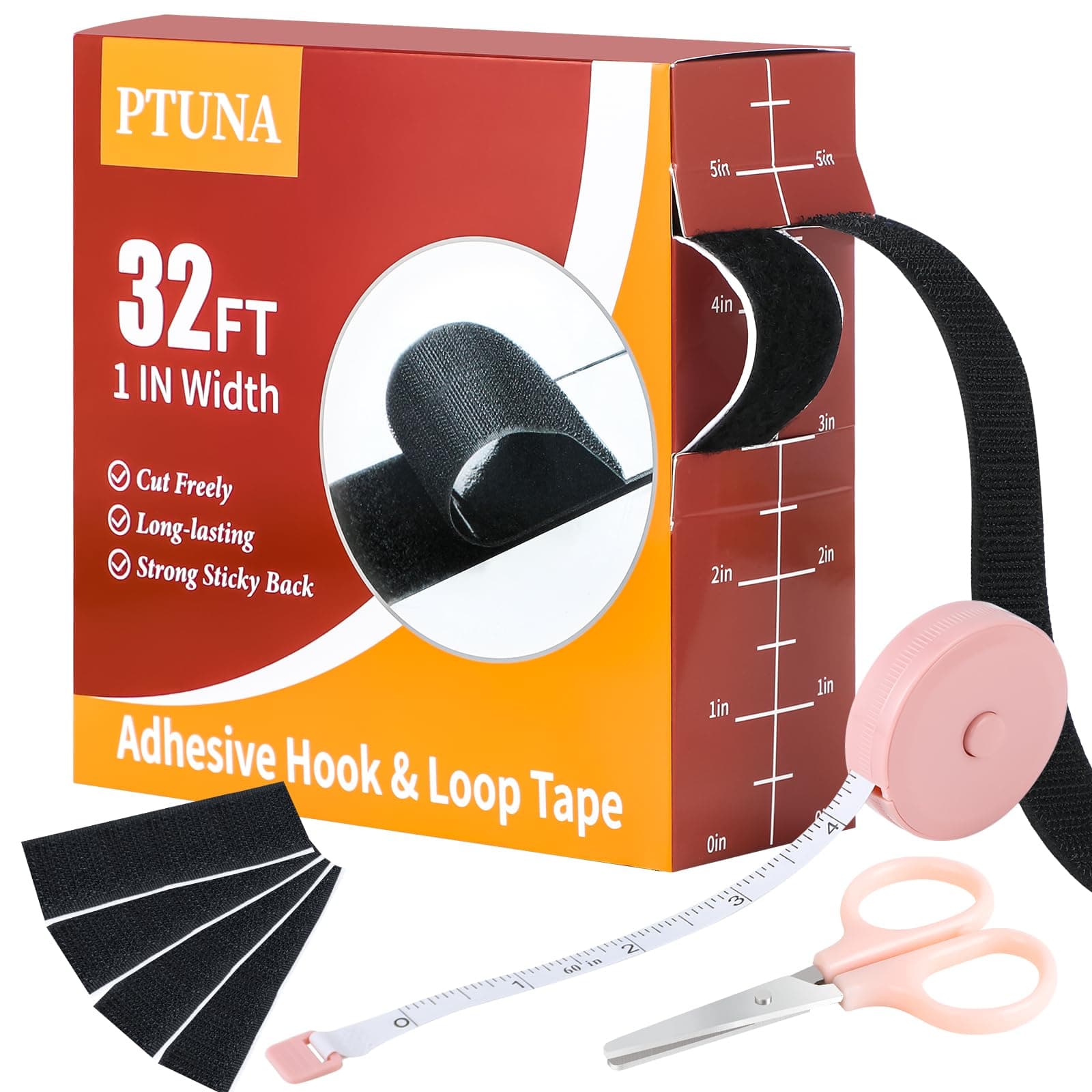 32Ft *1 Inch Hook and Loop Tape with Adhesive Back, Heavy Duty Double Sided Adhesive Strips，Strong Sticky Strips Roll for Home/Office/School/Car