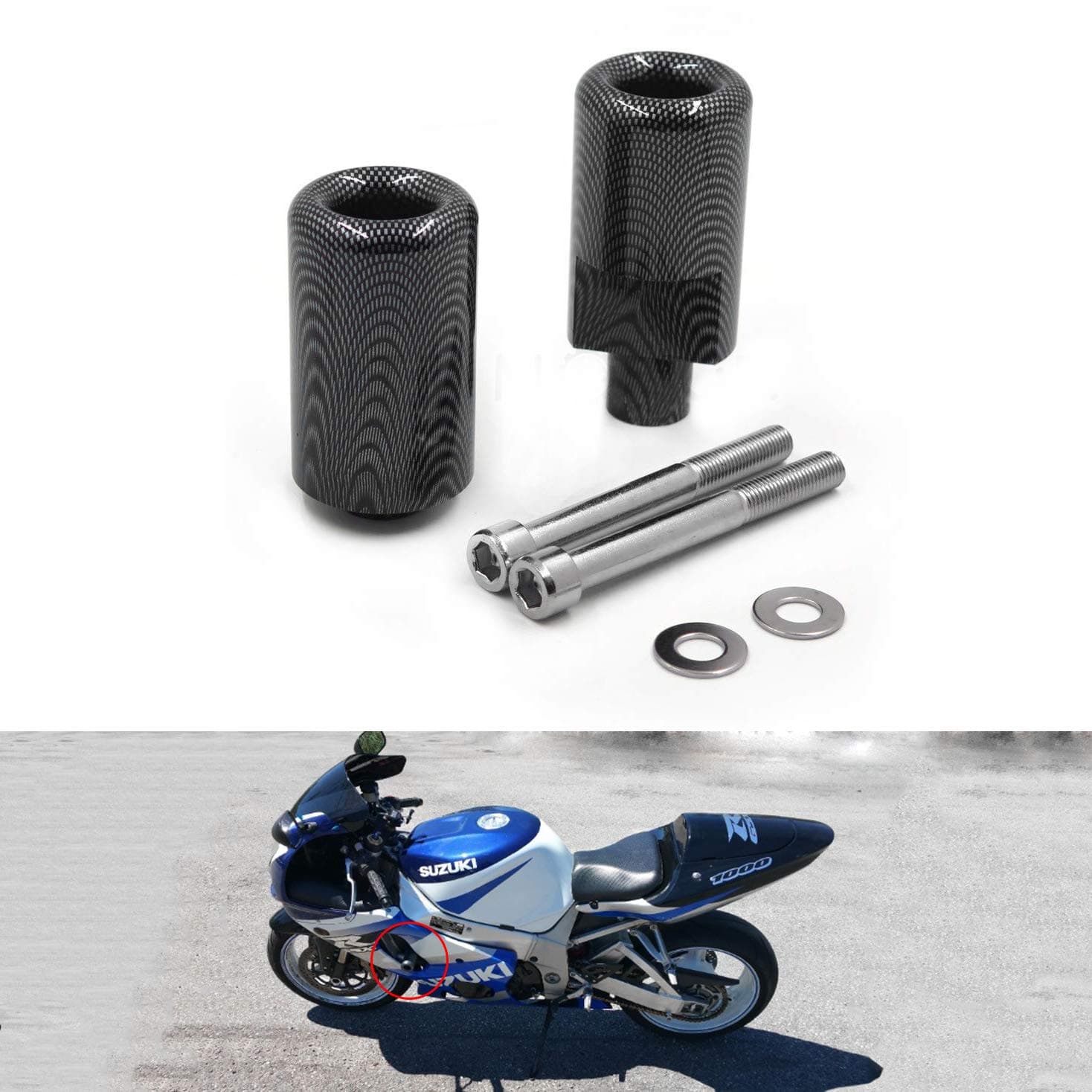 MT219-008-CN No Cut Frame Slider Crash Protector Compatible with 2005 2006 Suzuki Gsxr 1000 Gsx-R Carbon