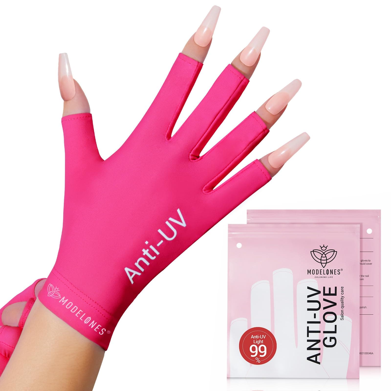 modelones UV Gloves for Nails, Professional UPF99+ UV Protection Gloves for Gel Manicures, Fingerless UV Light Gloves for Gel