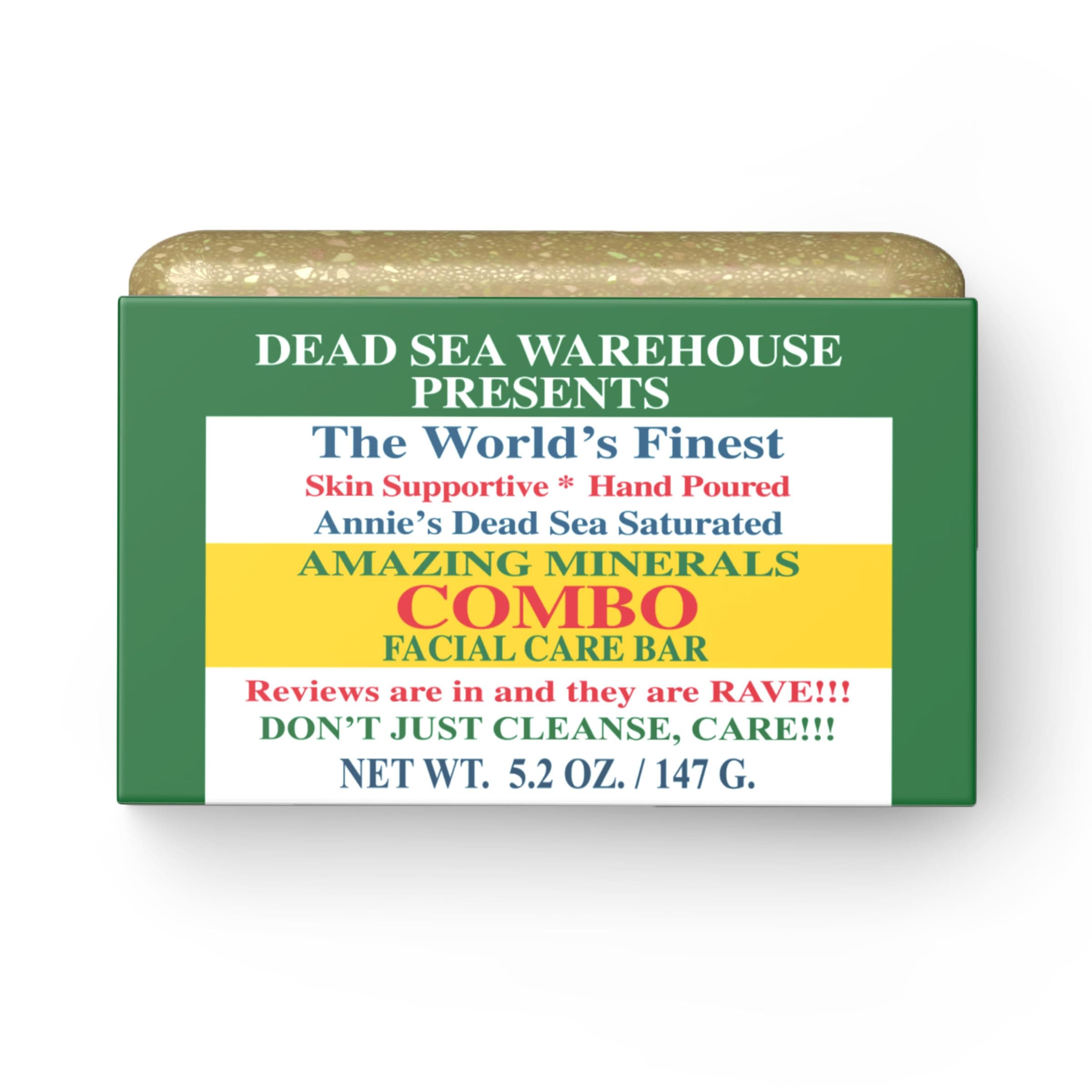 Dead Sea COMBO Facial Care Bar - Face Soap for Women and Men - Clarifying Dead Sea Mud & Salt Soap for Combination Skin, Handmade & Unscented, 5.2 oz