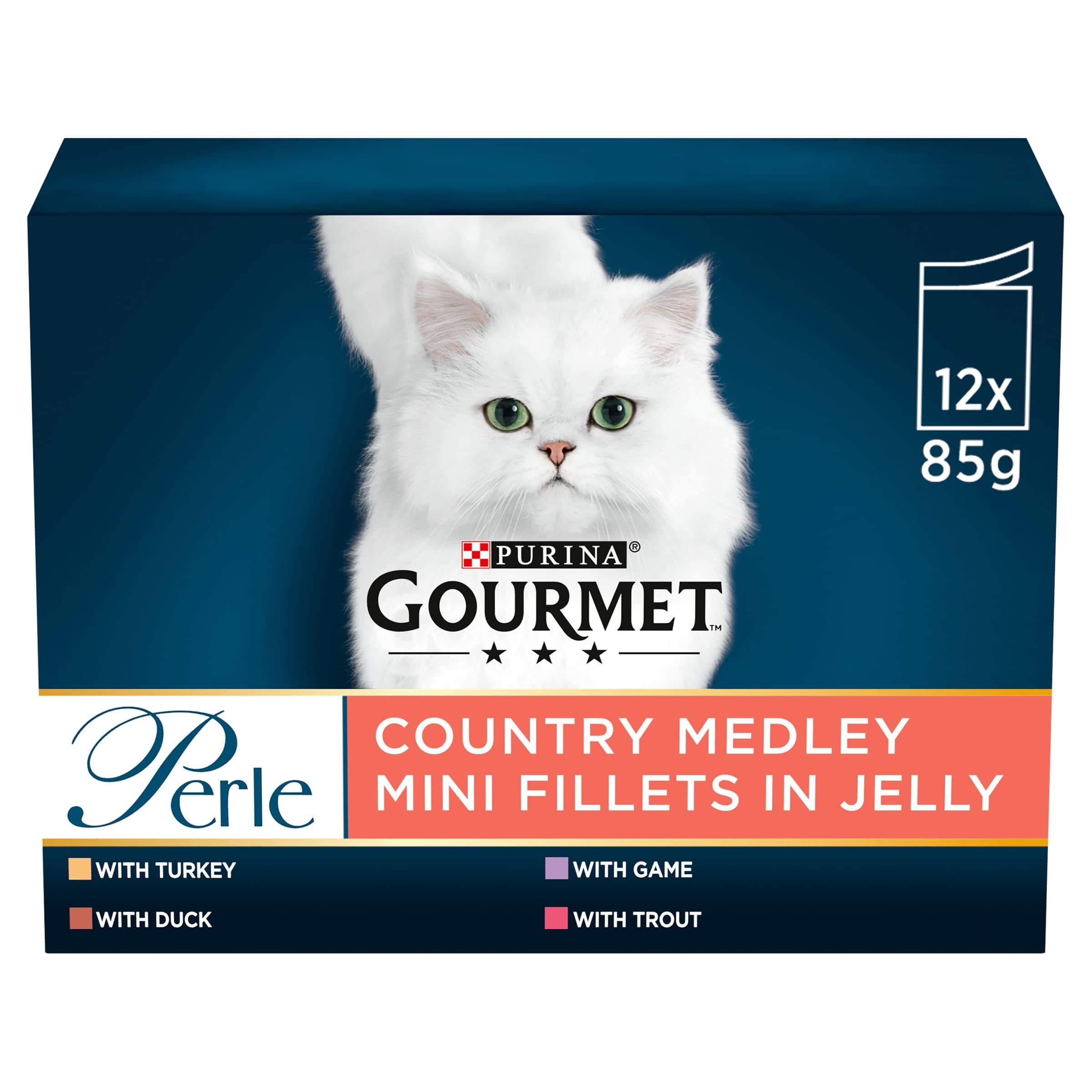 Perle Country Medley Mini Fillets in Jelly Wet Cat Food 12x85g (Pack of 4)