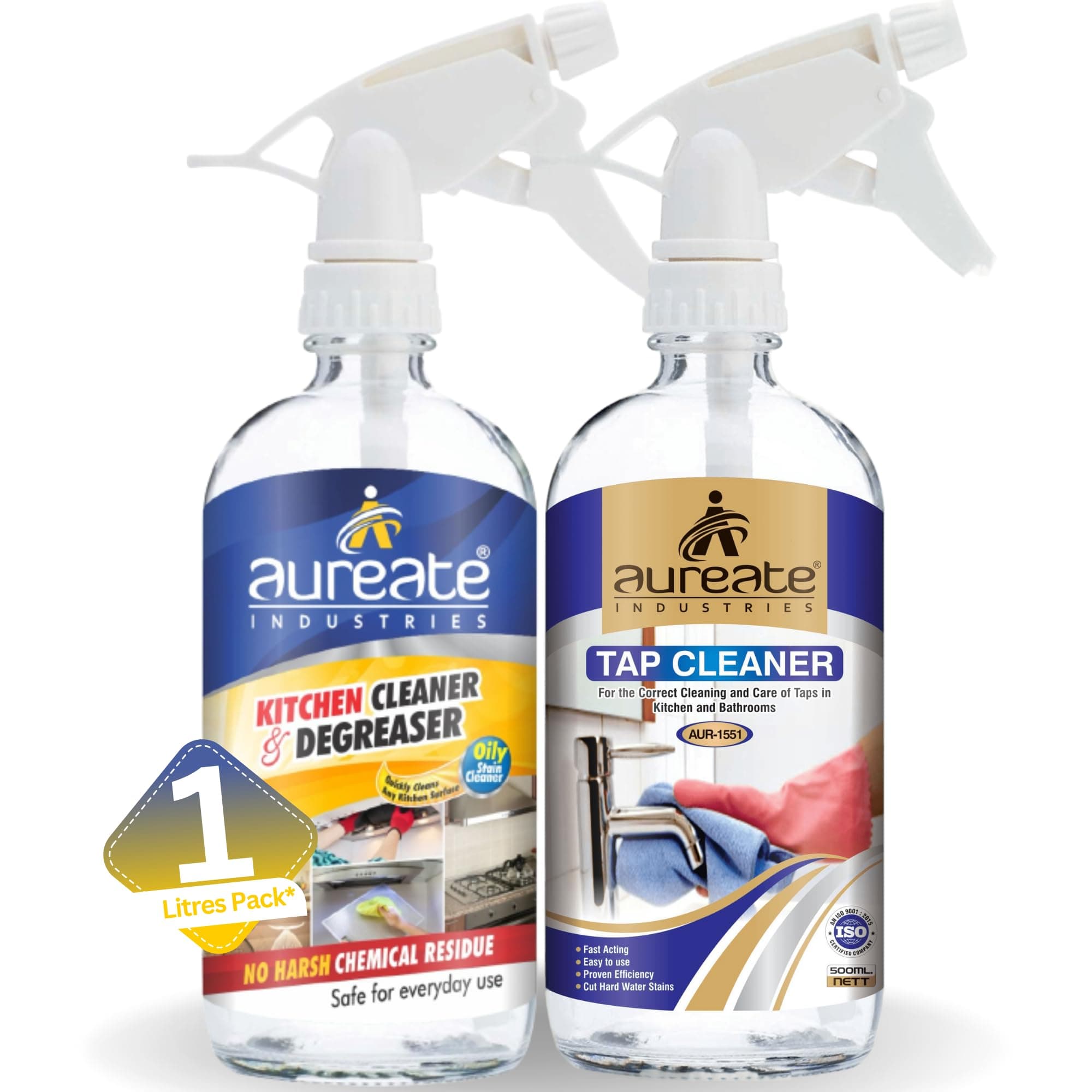 Multi-Purpose Kitchen Cleaner Oil Grease Stain Remover & Tap Cleaner For Bathroom & Kitchen Fittings Combo, Lime Fragrance (1000 ml Pack of 2)