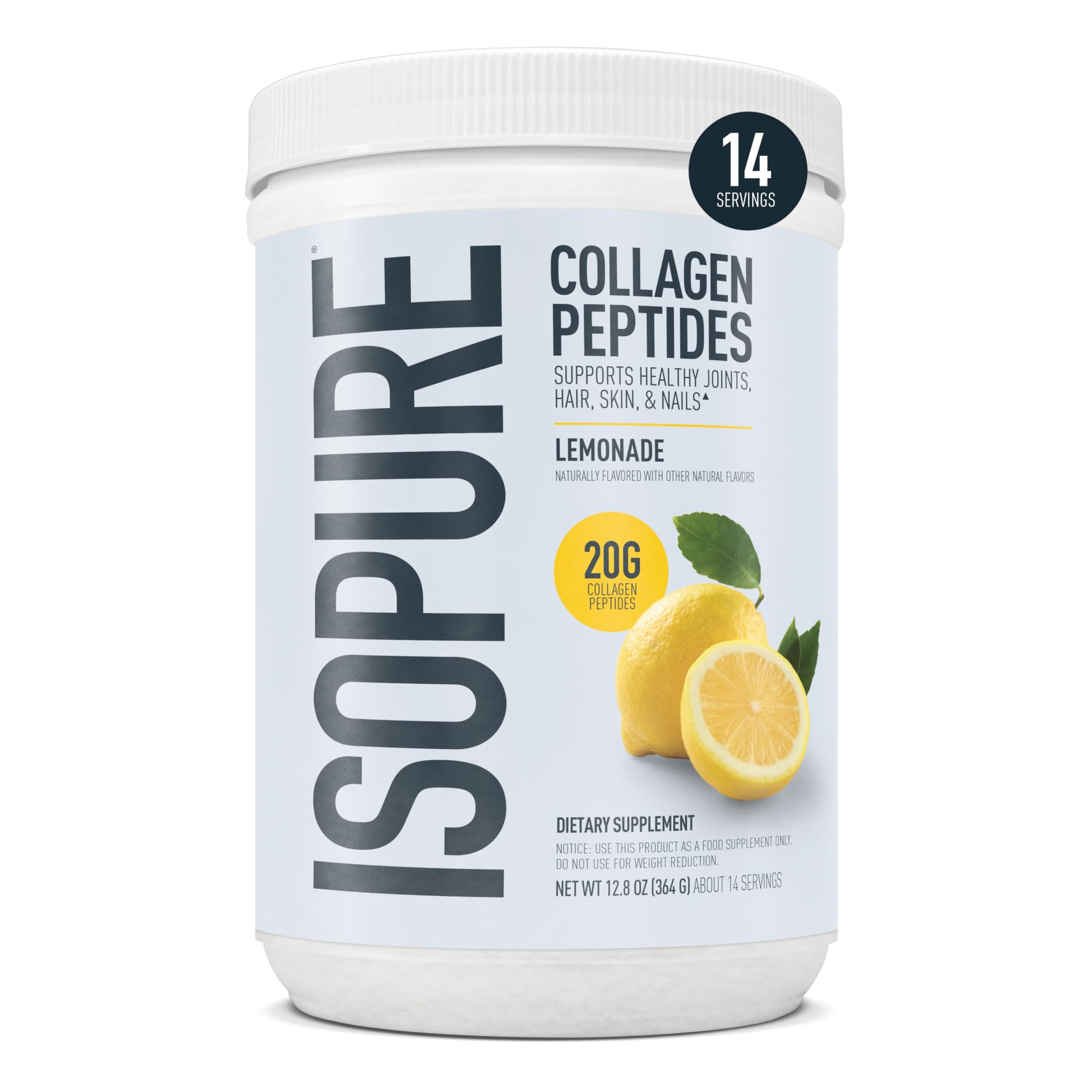 Collagen Peptides Powder, Promotes Health of Hair, Nails, Skin and Joints, with Vitamin C and Biotin, Lemonade, 20g Collagen Peptides Per Serving, 11oz, 14