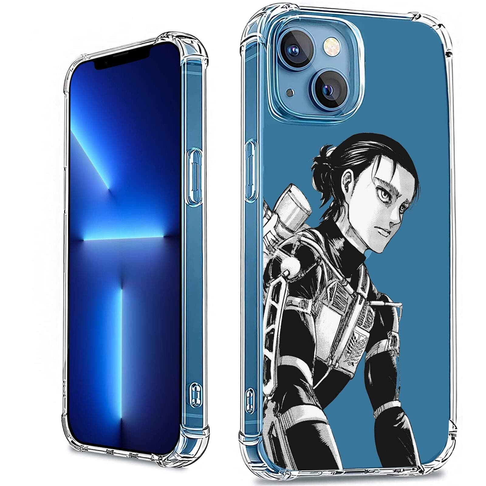 Anime Eren Jaeger Attack on Titan Transparent TPU Bumper Clear Phone Case Cover with iPhone 7 8 Plus X XR XS Max 11 12 13 Pro Max Mini SE 2020 Case(iPhone 13,DD2188)