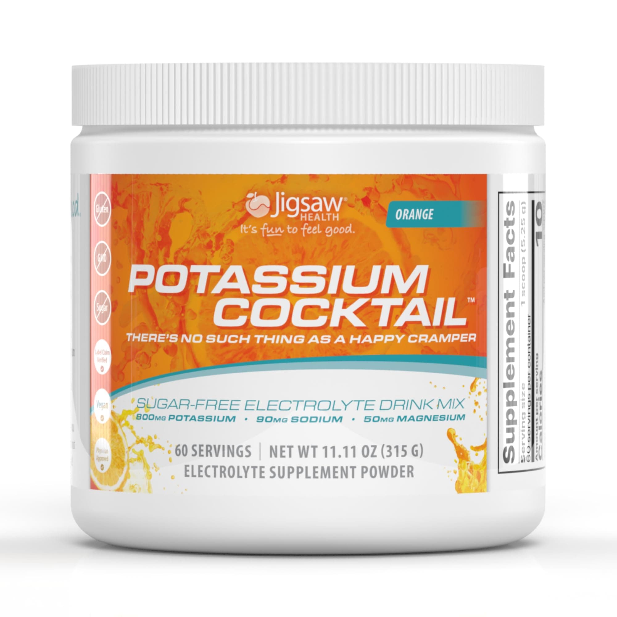 Jigsaw Health Potassium Cocktail | Formerly Pickleball Cocktail | Orange Flavor | 60 Servings (Jar)