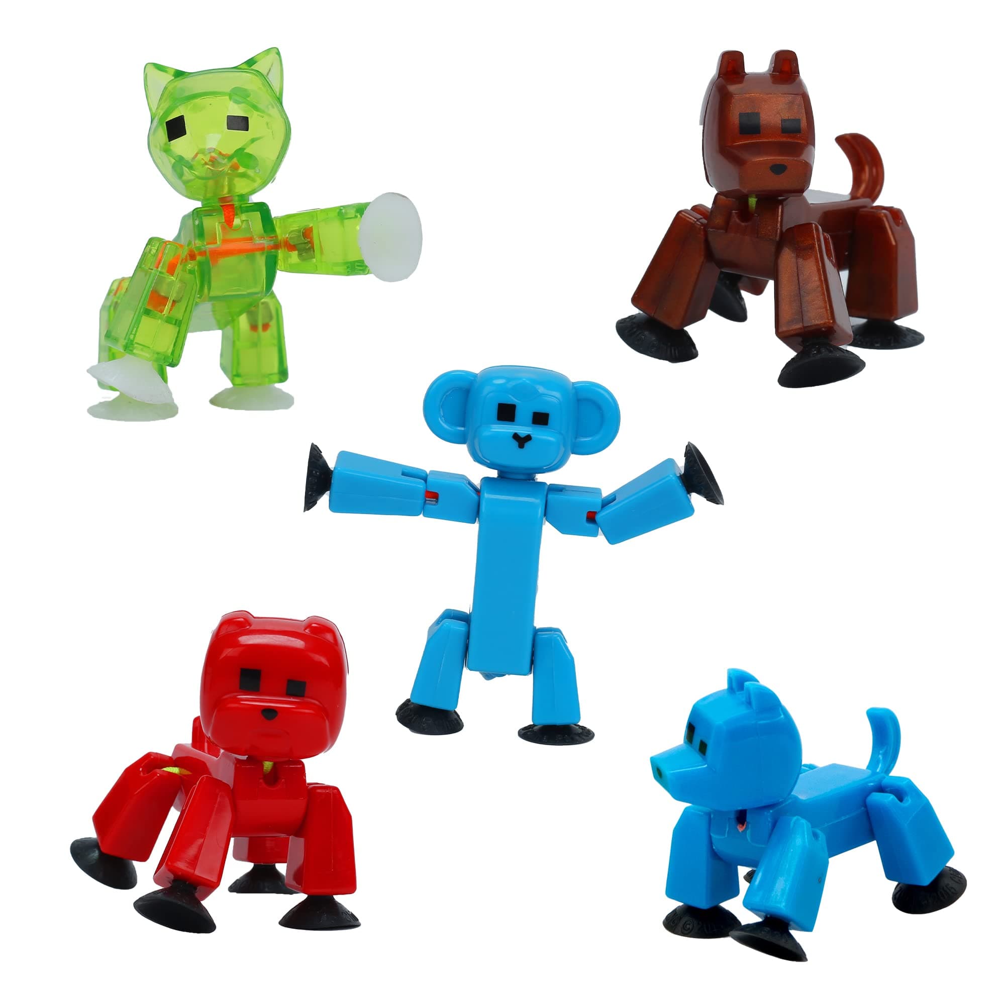 Stikbot Pets Set - Includes 5 Stikbot Pets Posable Action Figures - Bull Dog, Cat, Dog, Monkey and Gorilla- In ECO-Friendly Packaging