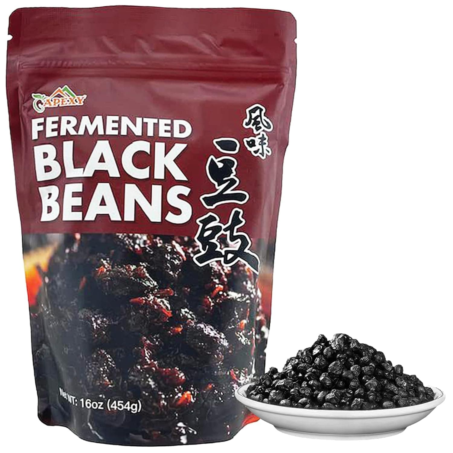 Apexy Premium Fermented Black Beans, Douchi, Authentic Asian Recipes Natural and Flavorful, Traditional Asian Seasoning & Ingredient, Gourmet Quality-Perfect for Asian Cuisine & Flavorful Dishes 16oz