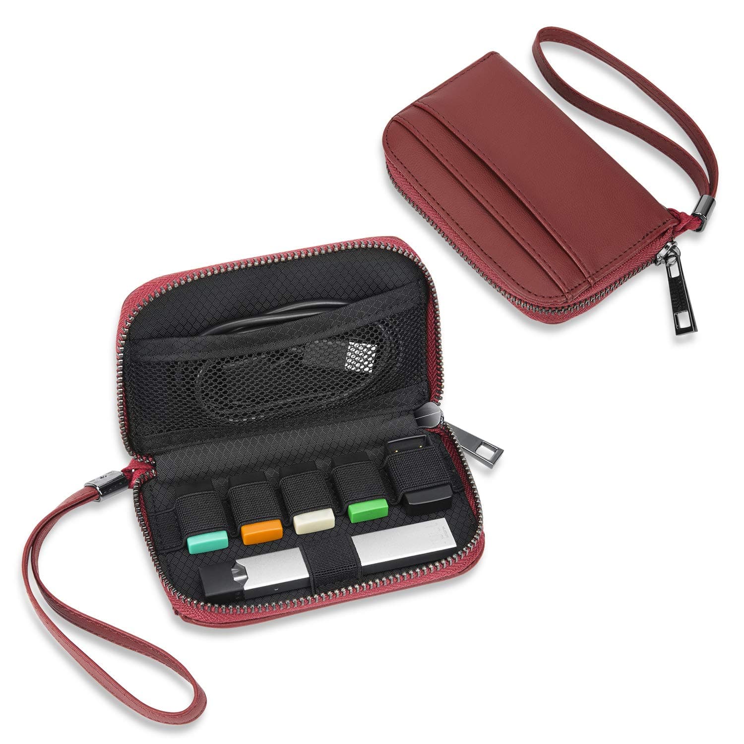 SummerPlus Carrying Case Compatible with JUUL, Waterproof PU Leather Travel Storage case for Your Pocket or Bag (Device not Included) (PU-Wine Red)