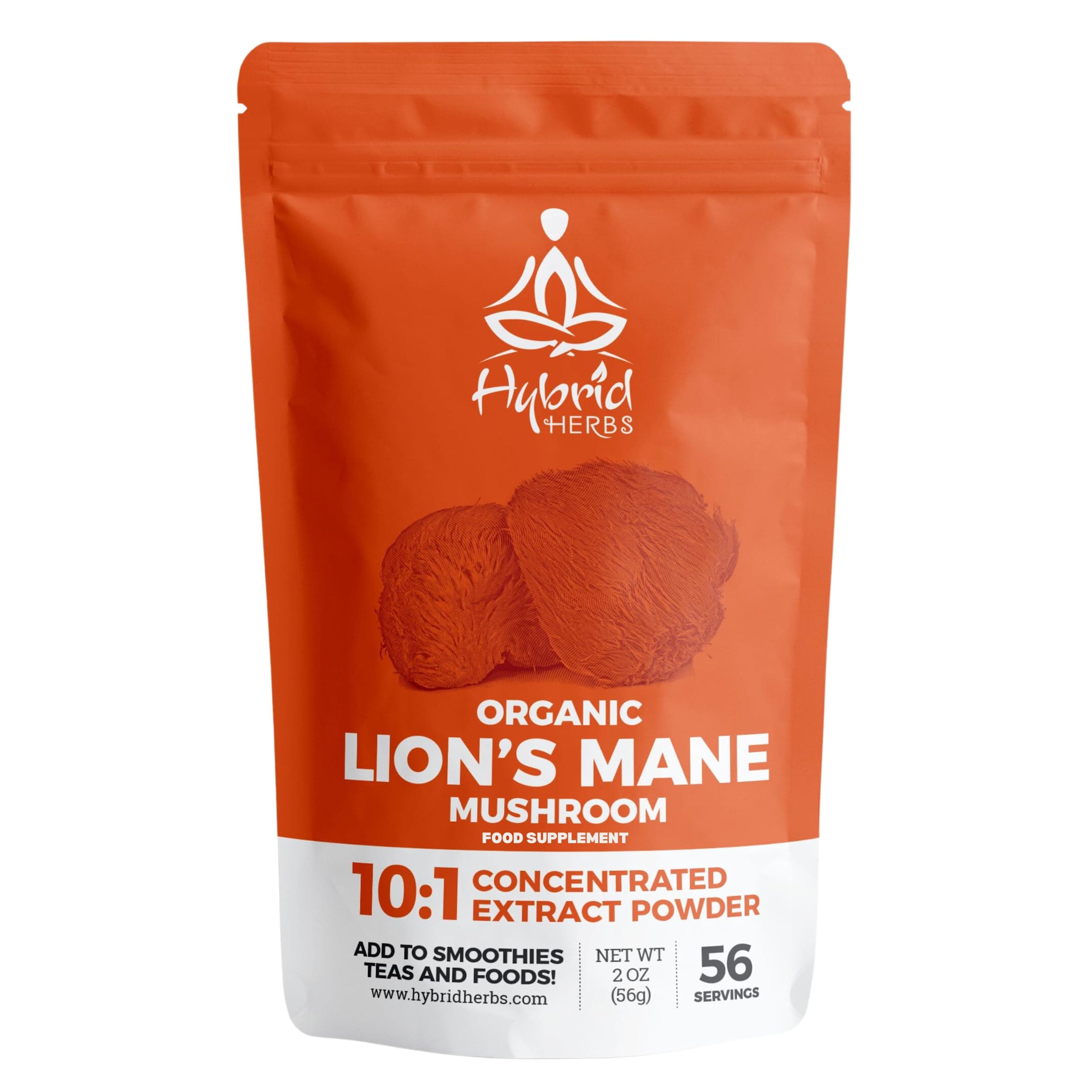 – Organic Lions Mane Mushroom Powder 10X Strength - Nootropic Brain Supplement for Focus Memory & Concentration | Lion’s Mane HIGH Potency 10:1 Extract - 56 Serving (56g)