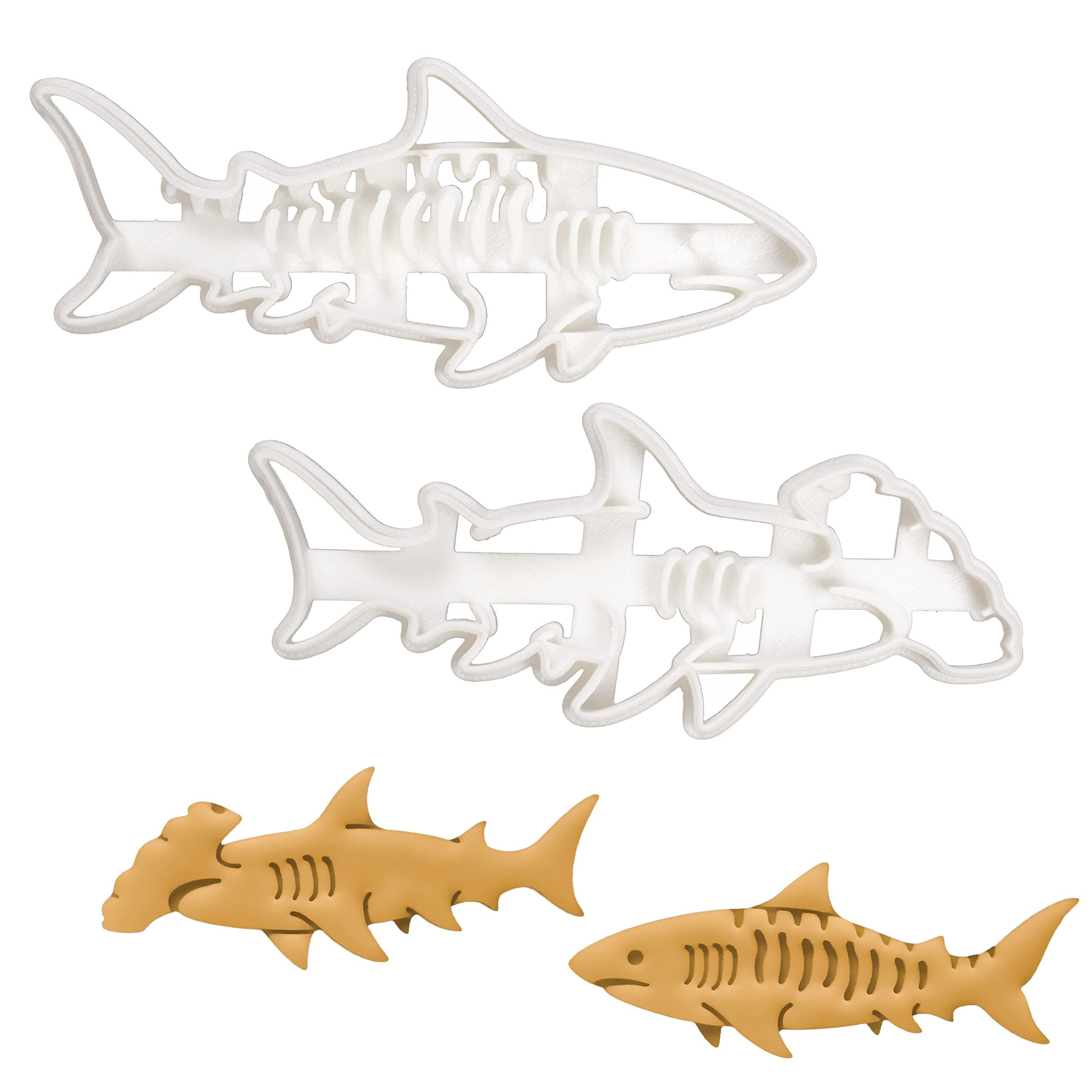 Set of 2 Shark Cookie Cutters (Designs: Hammerhead & Tiger), 2 Pieces - Bakerlogy