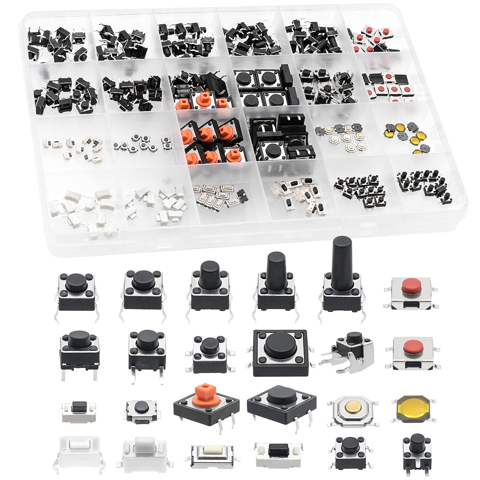 QTEATAK 240 Pcs 24 Value Micro Momentary Tactile Push Button Switch Tact Assortment Kit