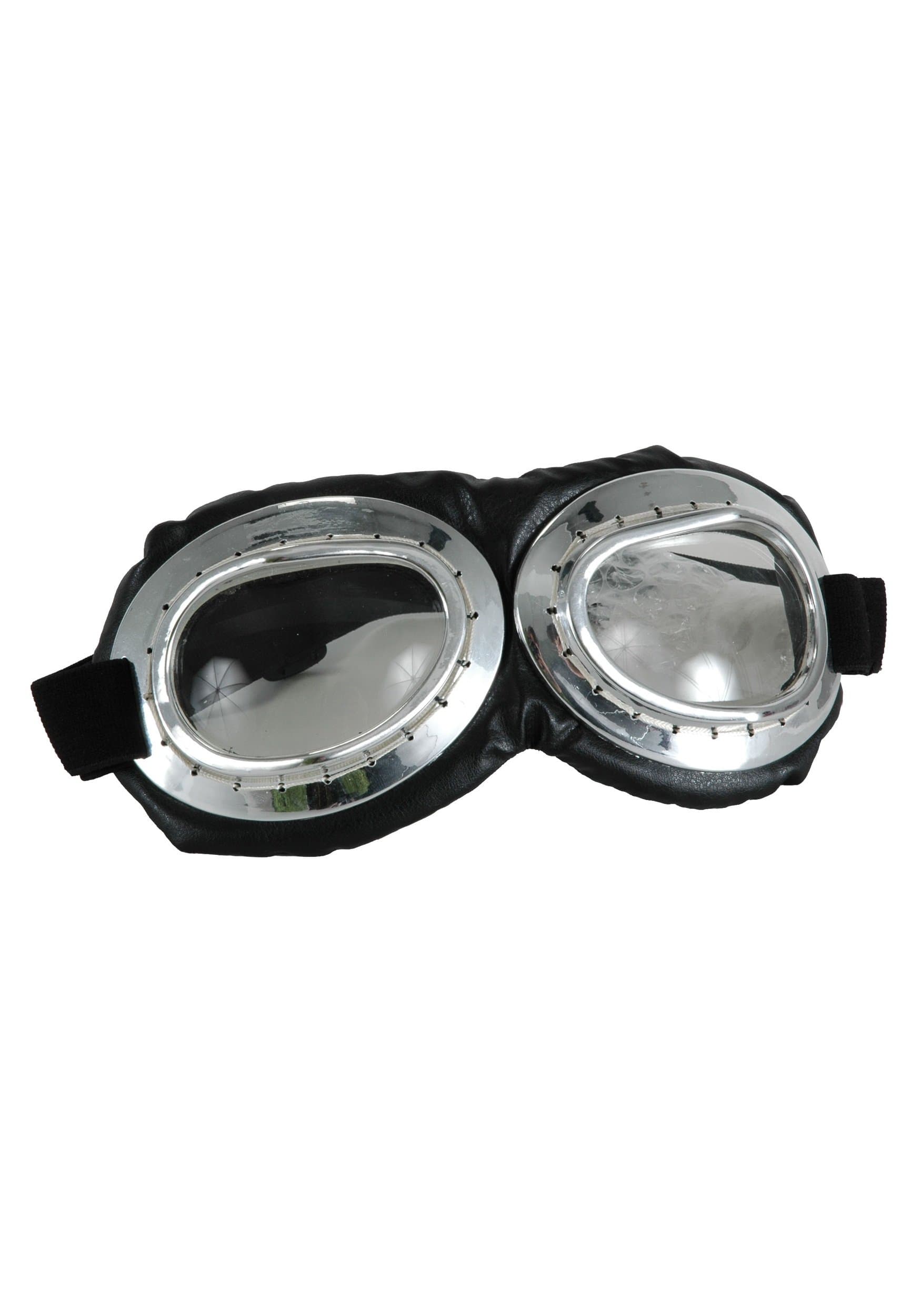 Aviator Goggles Silver - Plastic Frames with Clear Lenses, Adjustable Strap, Costume Accessory