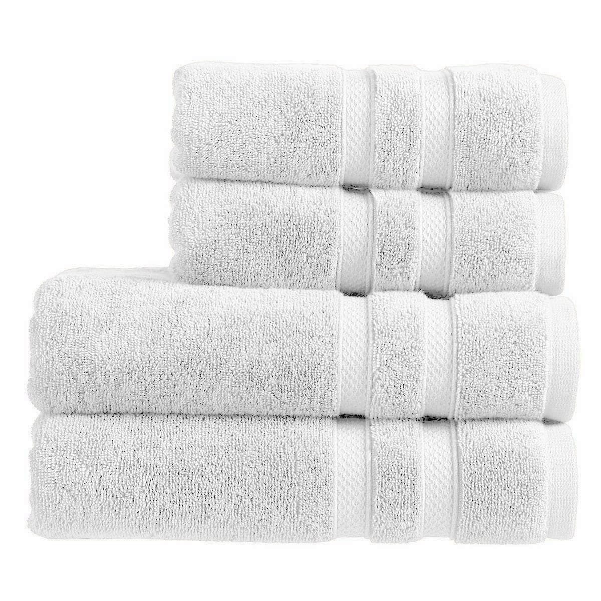 Christy Chroma Towel Set | Set of 4 | 2 Bath 2 Hand | Highly Absorbent Heavyweight 675GSM | Bold and Bright | Soft Smooth Bathroom Shower Towels | 100% Cotton | White