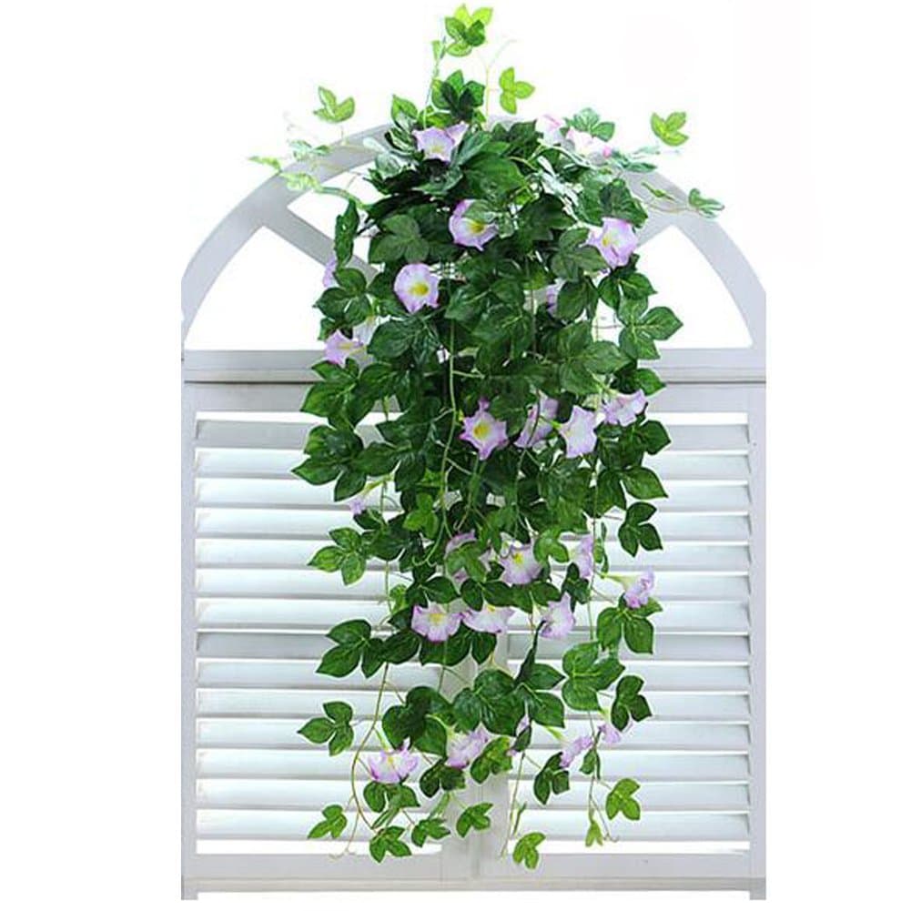 XHSP 2 Bunches Artificial Vines 35.4" Morning Glory Hanging Plants Silk Garland Fake Green Plant Home Garden Wall Fence Stairway Outdoor Wedding Hanging Baskets Decor