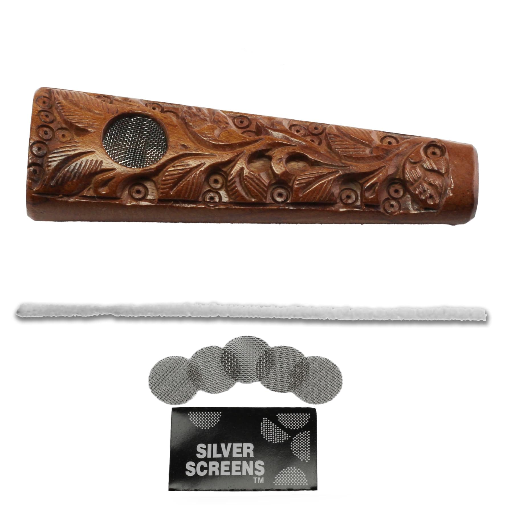 Handmade Wooden Pipe Various Models with Free Pipe Cleaners and Sieves (Carved Straight 8 cm)