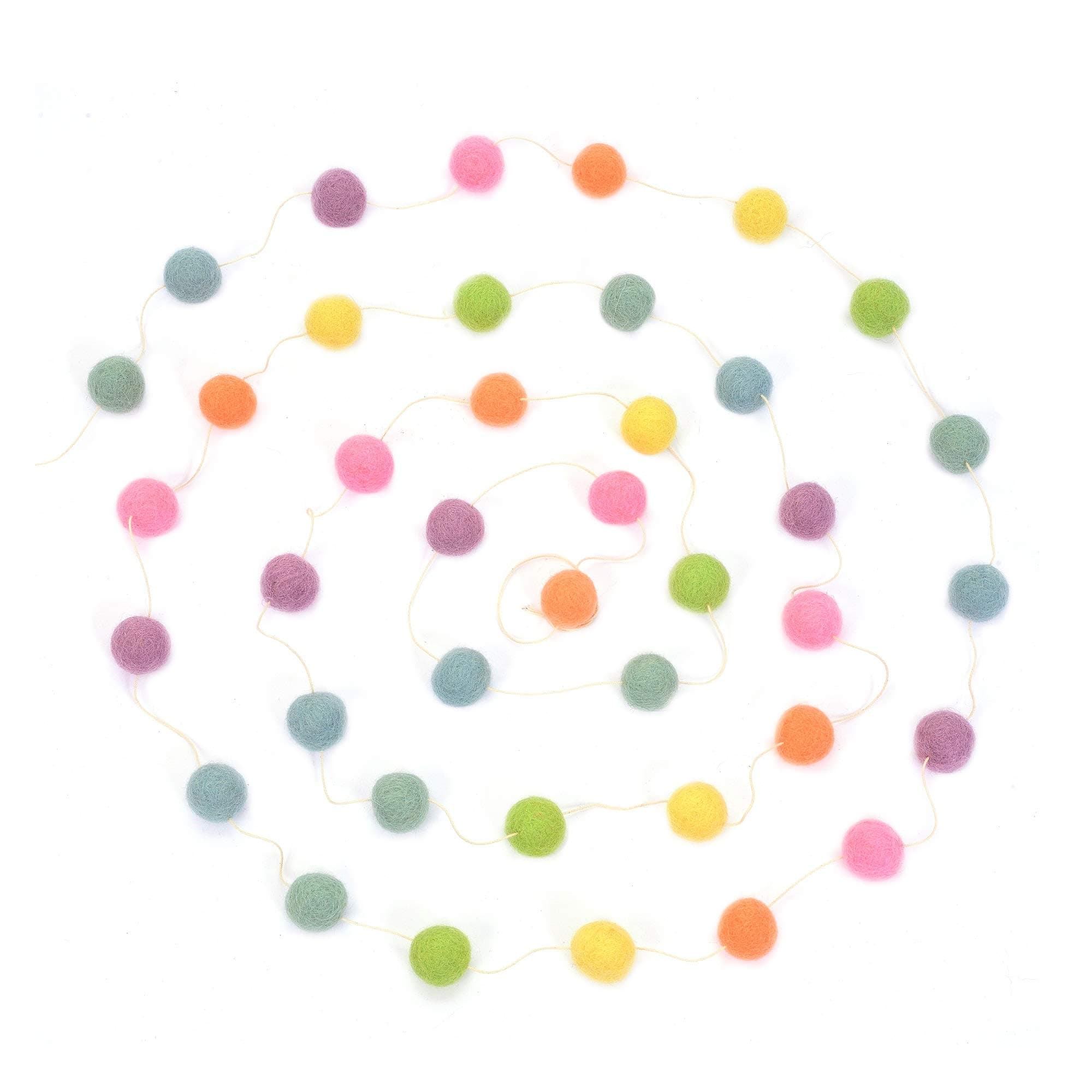 Glaciart One Wool Felt Ball Garland - Pom Pom Garland - 9 Feet, 40 Balls, 7 Pastel Colors, Pom Pom Decorations, Nursery Decor, Bunting, Birthday Party Decorations, Easter, Photo Prop