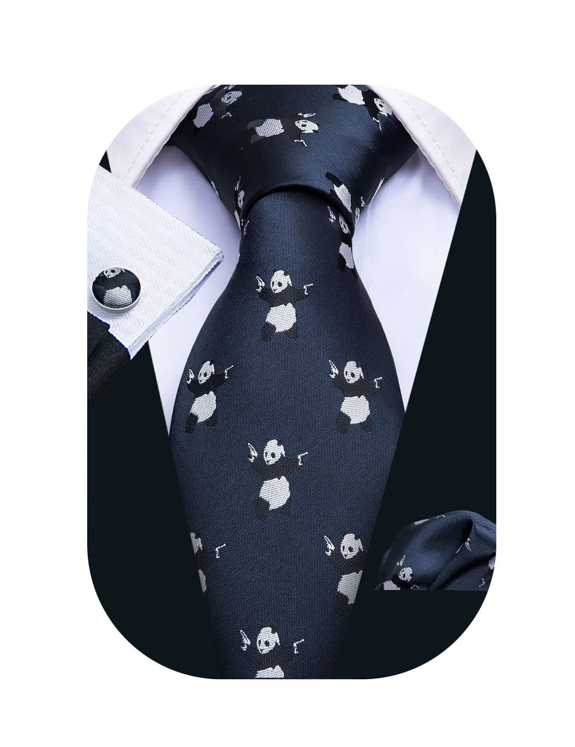 Fun Animal Ties for Men Designer Handkerchief Cufflink WOVEN Casual Necktie Set Festival