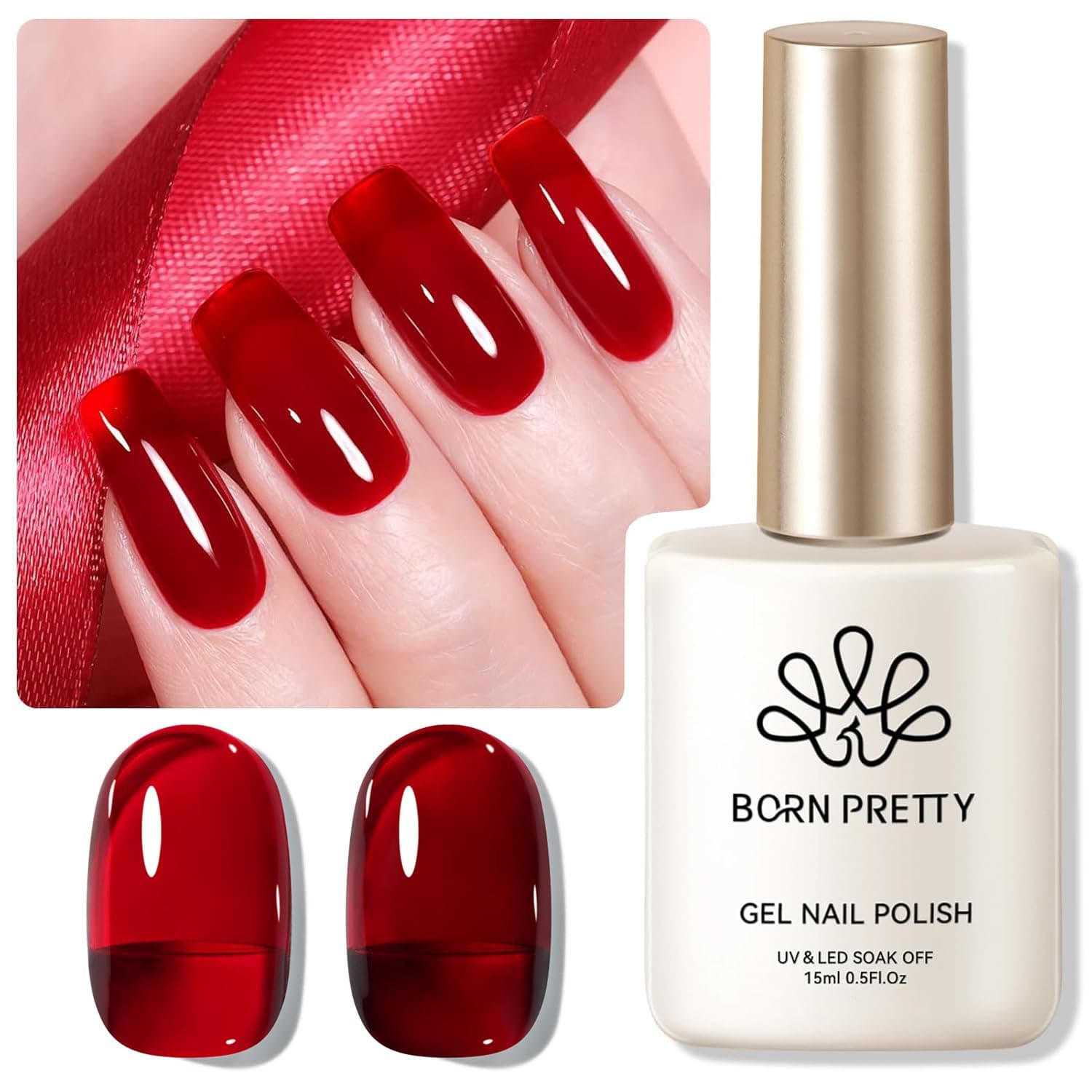 Jelly Burgundy Gel Nail Polish Christmas Jelly Red Gel Polish Sheer Wine Red Natural Translucent Soak Off Hema-Free Gel Polish Nail Art DIY 15ML