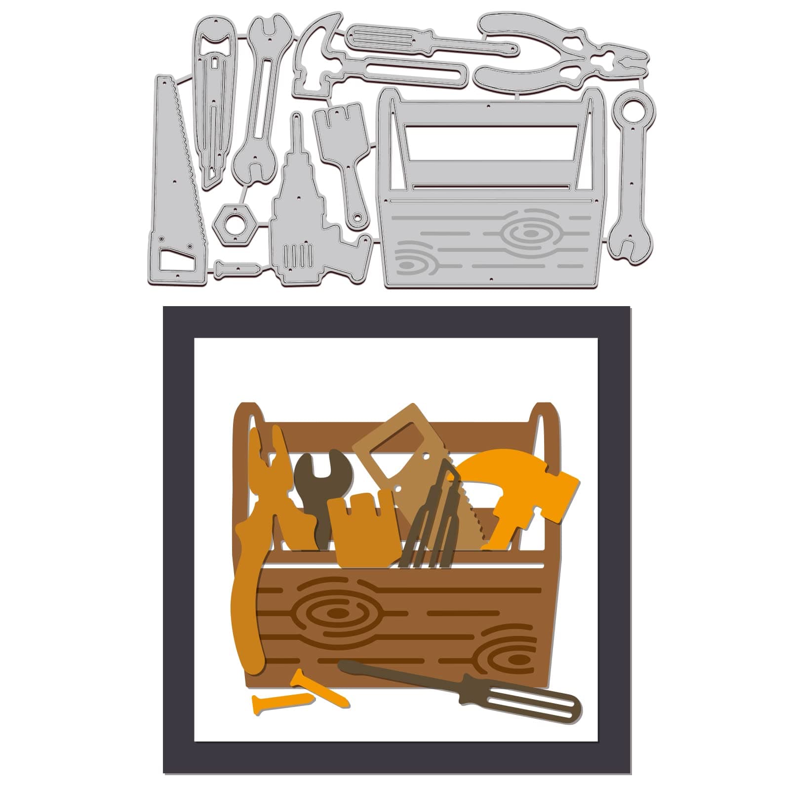 GLOBLELAND Toolbox Metal Cutting Dies Wrench Hammer Saw Die Cuts Stencil Template Molds for DIY Scrapbook Embossing Album Paper Card Making