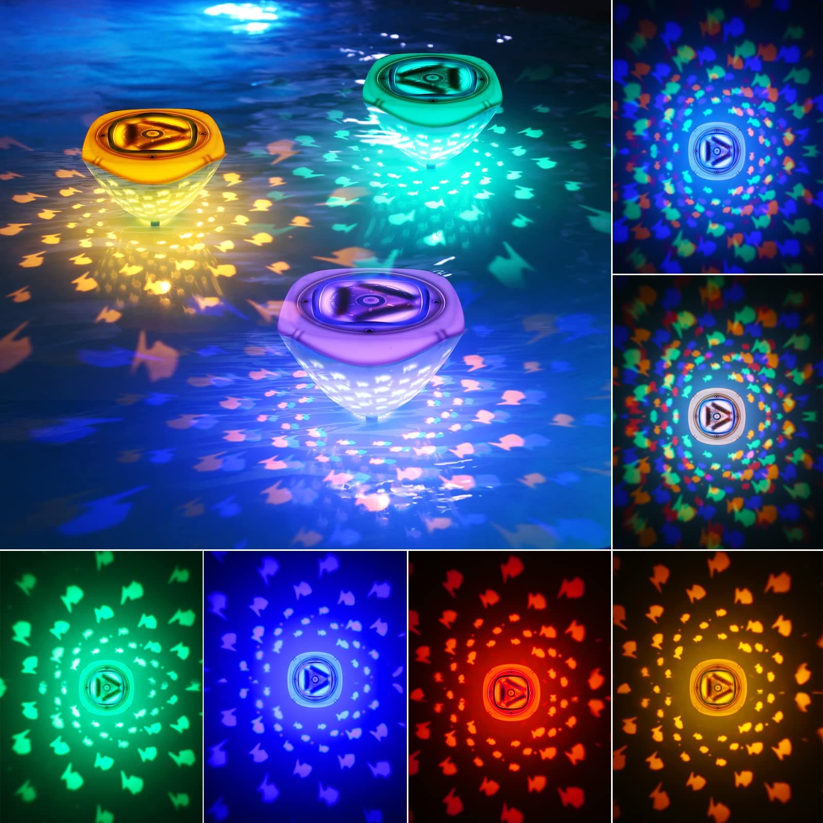 Swimming Floating Pool Lights, Fish Pattern 3PCS Color Changing Underwater Pool Light That Float, 4 Colors 2 Modes, Glow Hot Bath Tub Kids Toy LED Light Up Decor (3AAA Batteries Powered Not Included)