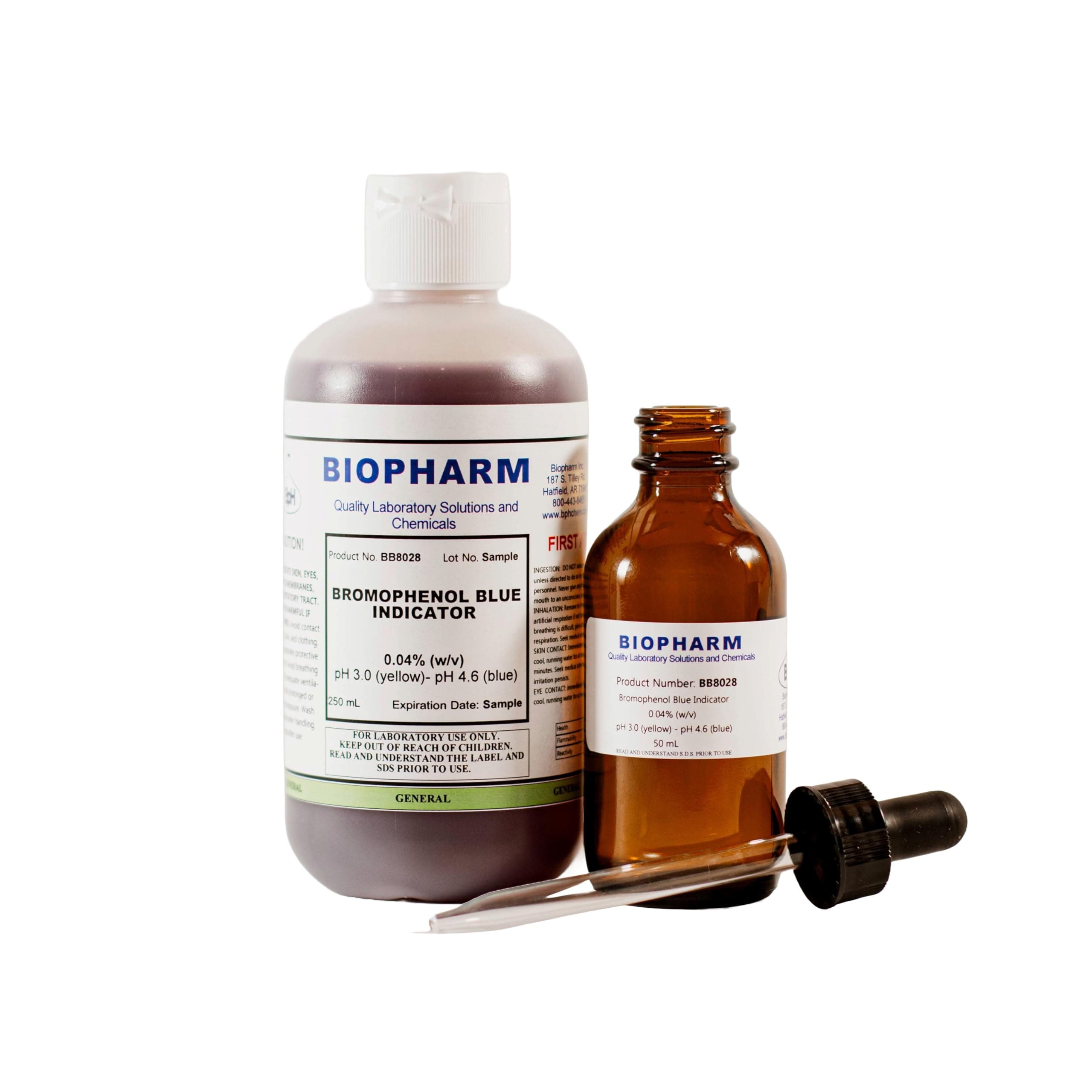Bromophenol Blue Indicator 0.04% Aqueous Solution | 250 mL | Includes a 50 mL Empty Dropper Bottle and Dispensing Cap | pH 3.0 (Yellow) - pH 4.6 (Blue)