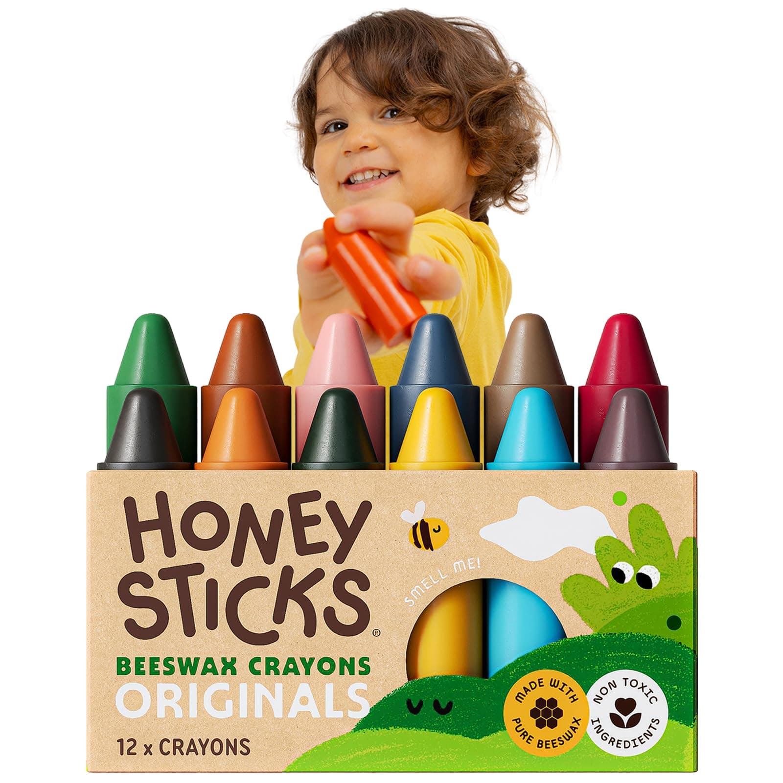 Honeysticks 100% Pure Beeswax Crayons Natural, Safe for Kids and Children, Handmade in New Zealand, For 3 Years Plus (12 Pack)