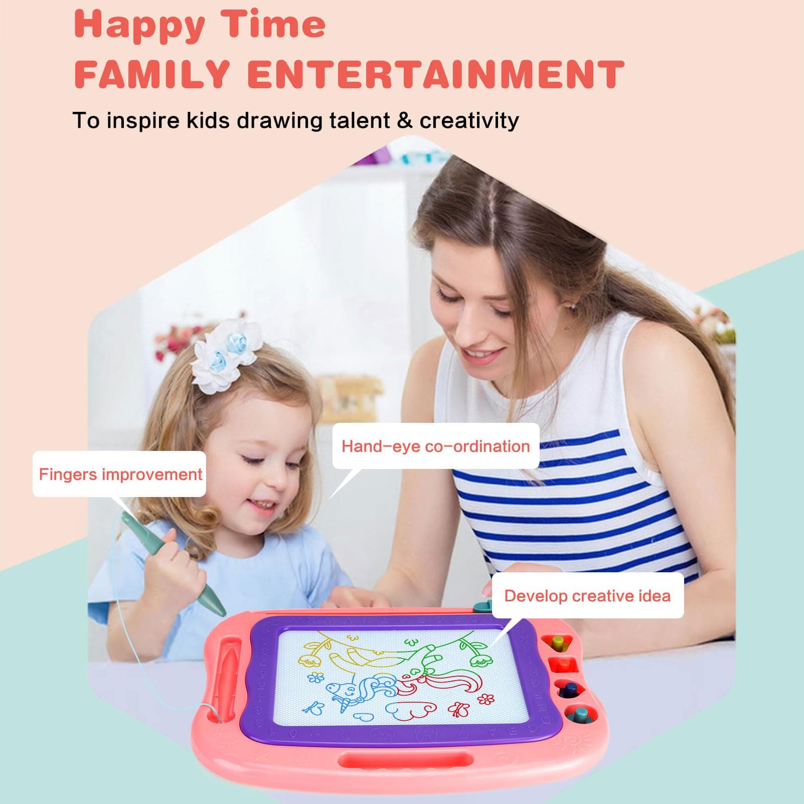 (2.xb011) - Magnetic Drawing Board for Toddlers,Travel Size Toddlers Toys A Etch Toddler Sketch Colourful Erasable with One Carry Bag Magnet Pen and Three Stampers (2.XB011)