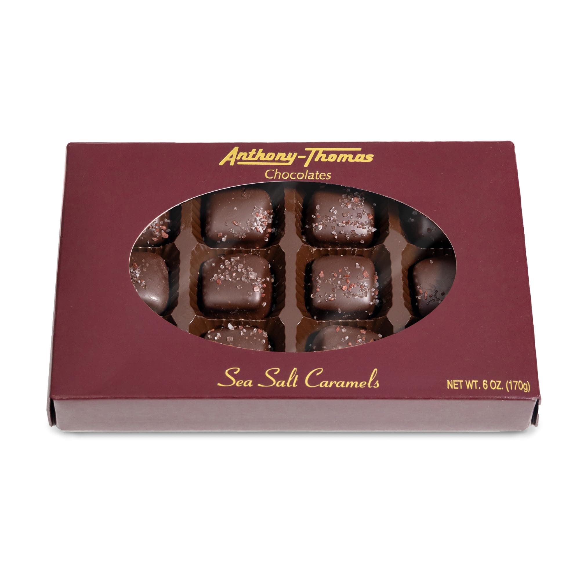 Anthony Thomas, Chocolate Sea Salt Caramels, Award Winning Chocolates, Caramel Centers, Award Winning Company, Deliciously Delightful Snacks (12 Count, Dark Chocolate)