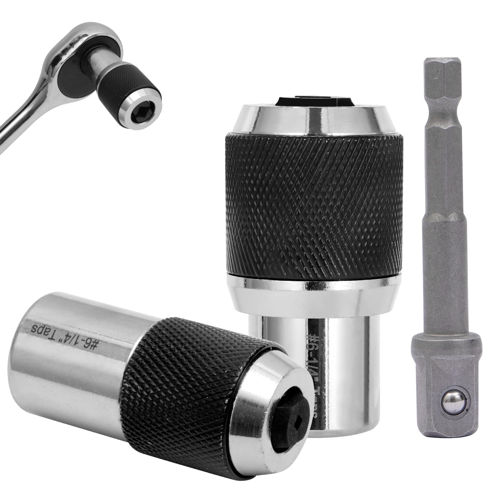3PCS Tap Socket Set, Adjustable Tap Holder Socket Adapter, for #6-1/2 Taps, 3/8 Inch Drive Tap Socket kit, Durable Threading-Tap Extractors, Compatible with Tap, Reamer, and Screw Extractors