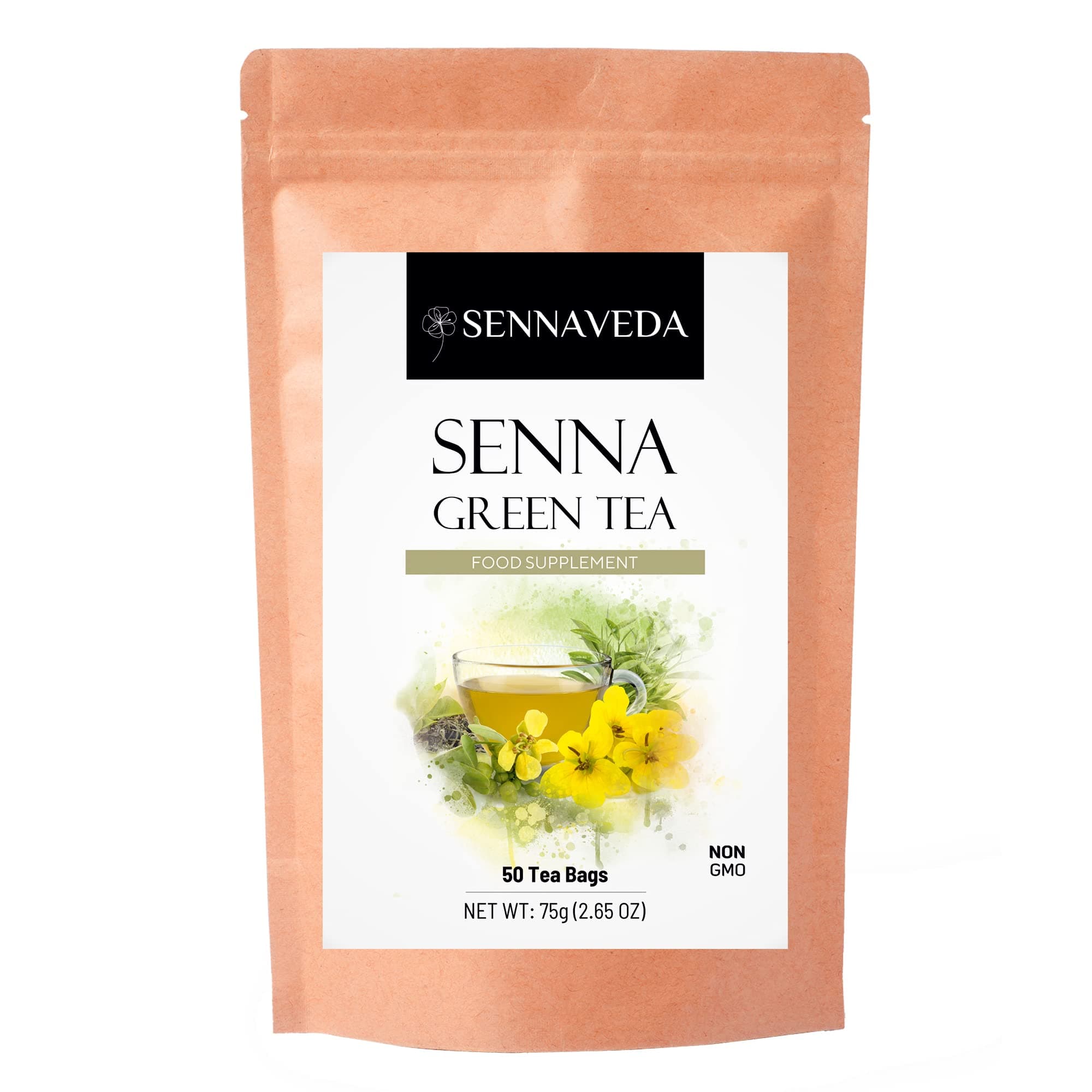 Senna Green Tea - 50 Tea Bags | Herbal Detox Tea for Digestive Health & Constipation Relief