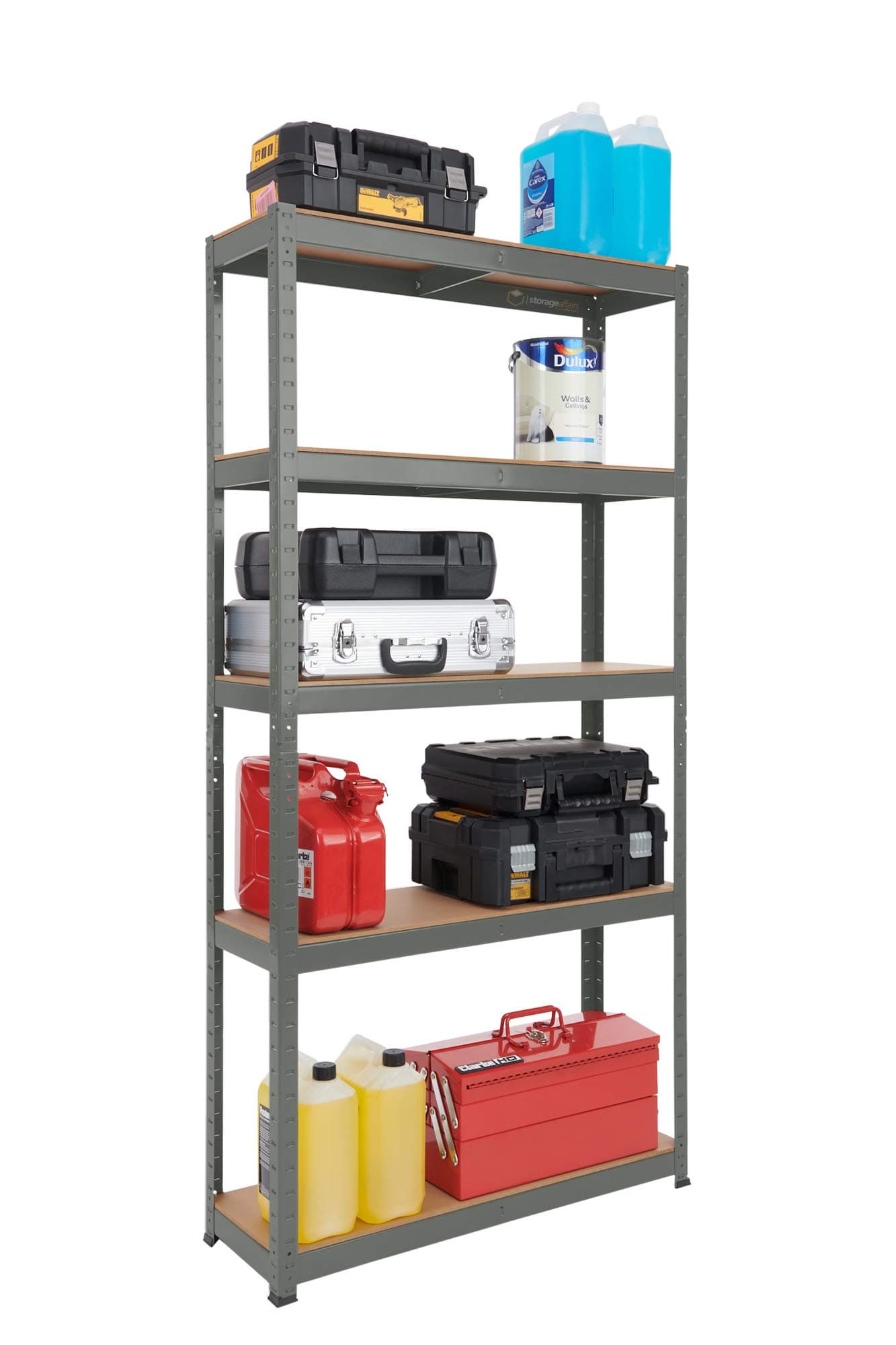 5 Tier EXTRA Heavy-Duty Boltless Shelving Unit - 176 High, 75 Wide, 30 Deep (cm) | 265kg UDL, Grey Adjustable Steel Storage Shelves | For Garage, Shed, Home & Office