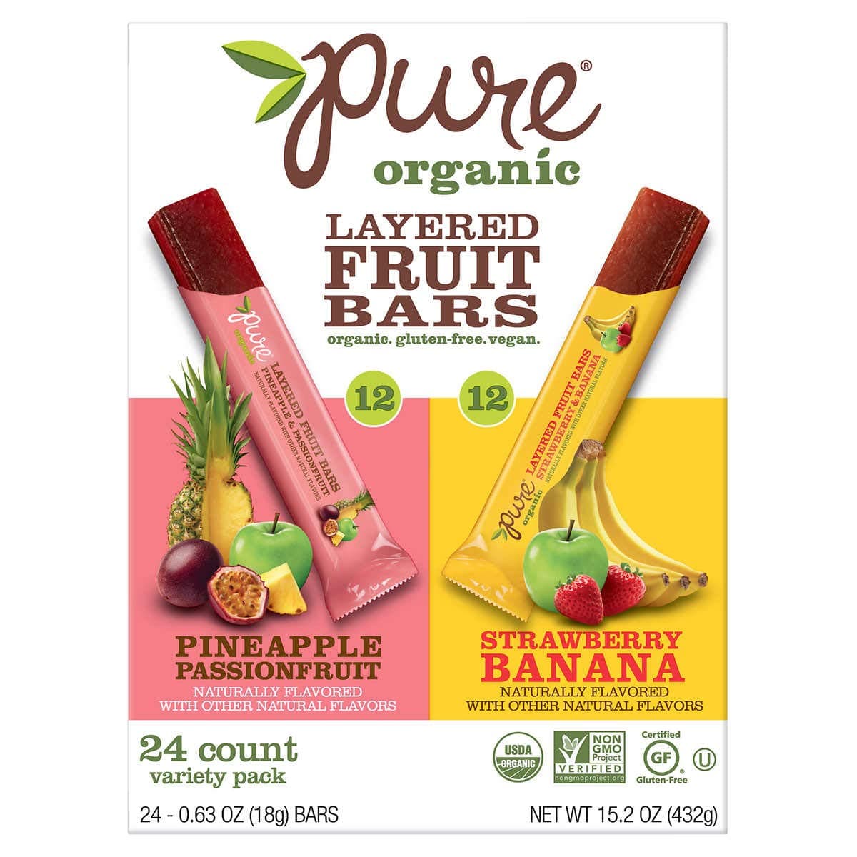 Layered Fruit Bars (Pineapple, Passionfruit and Banana), 24 Count