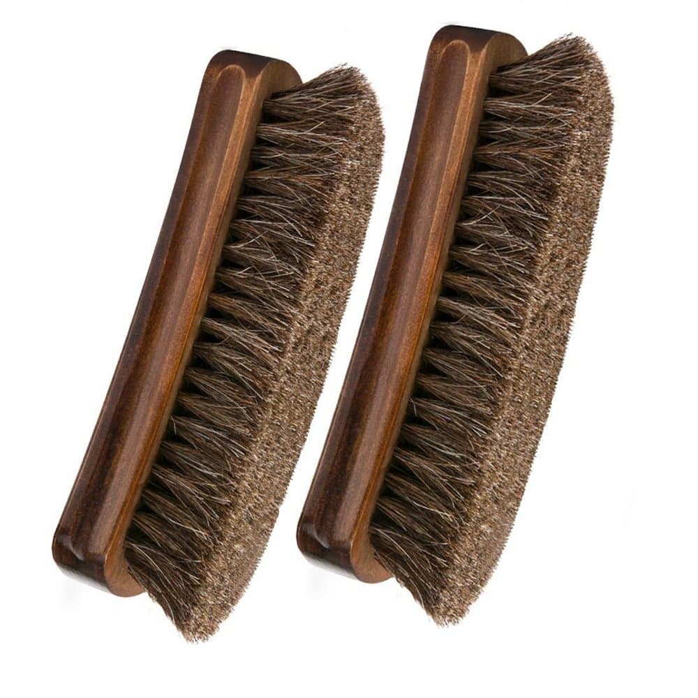 Shoe Shine Brushes 6.7" Large Horsehair Brush for Shoes, Boots, Bags & Other Leather Care 2 Pack(Brown)