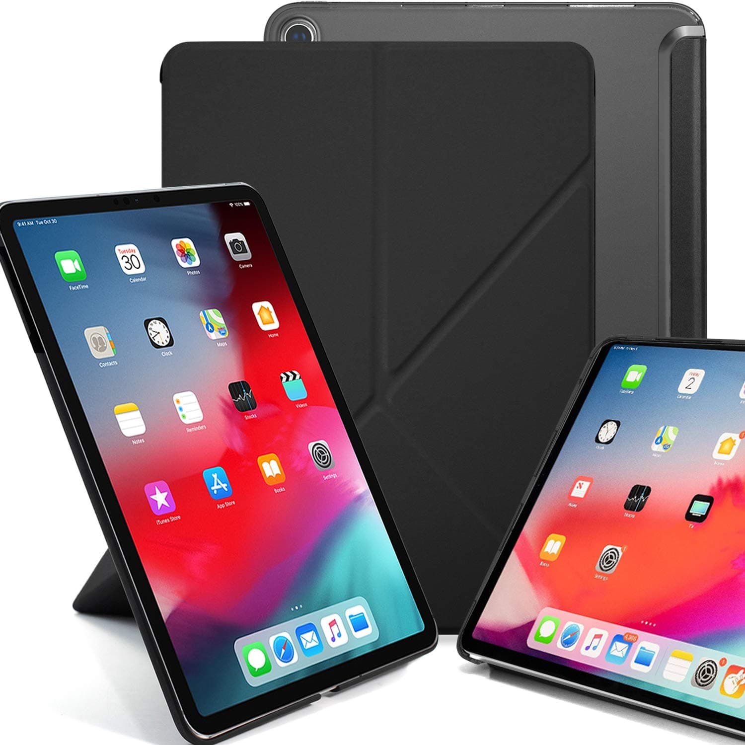 KHOMO iPad Pro 12.9 Inch Case 3rd Generation (Released 2018) - Dual Origami Series - See Through Back and Horizontal and Vertical Display Stand - Black