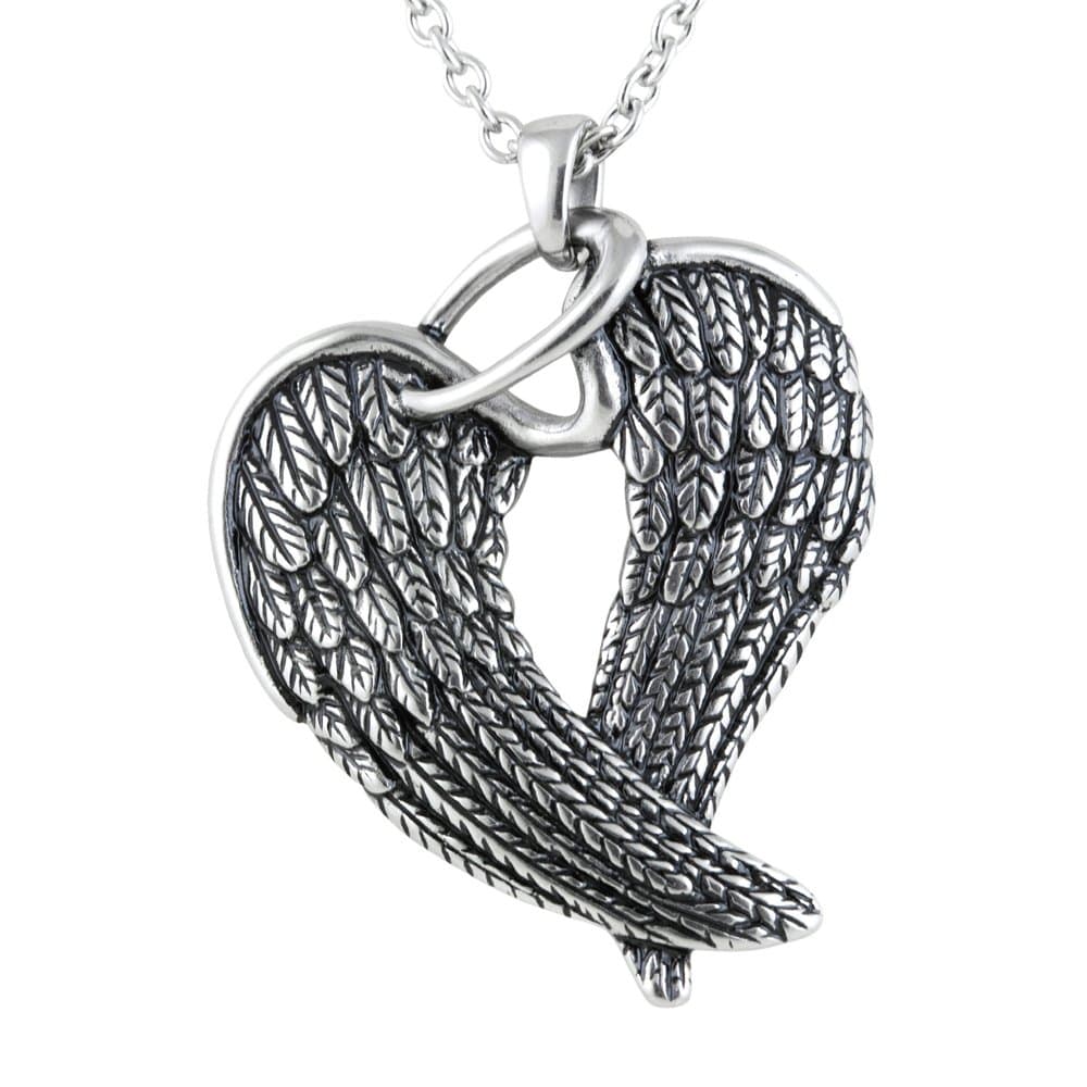 Women's Silver-Toned Stainless Steel Steel Wings and Halo Necklace 28"